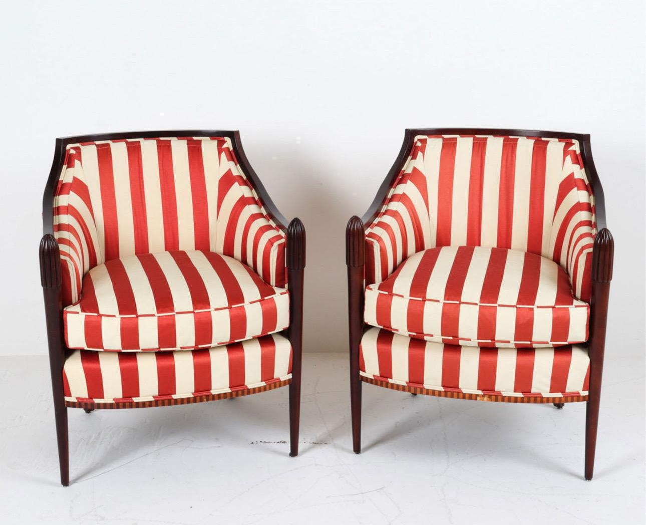 Spectacular Vintage Deco Influenced Silk Club Chairs by Barbara Barry for Baker In Good Condition For Sale In Hartville, OH