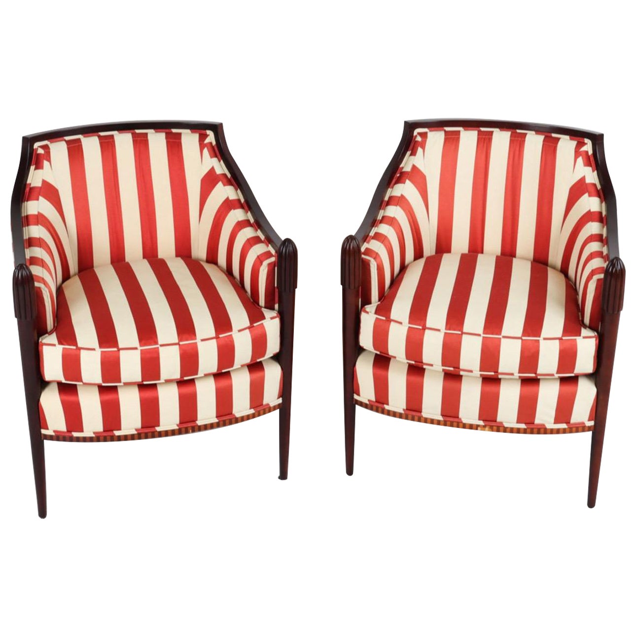 Spectacular Vintage Deco Influenced Silk Club Chairs by Barbara Barry for Baker