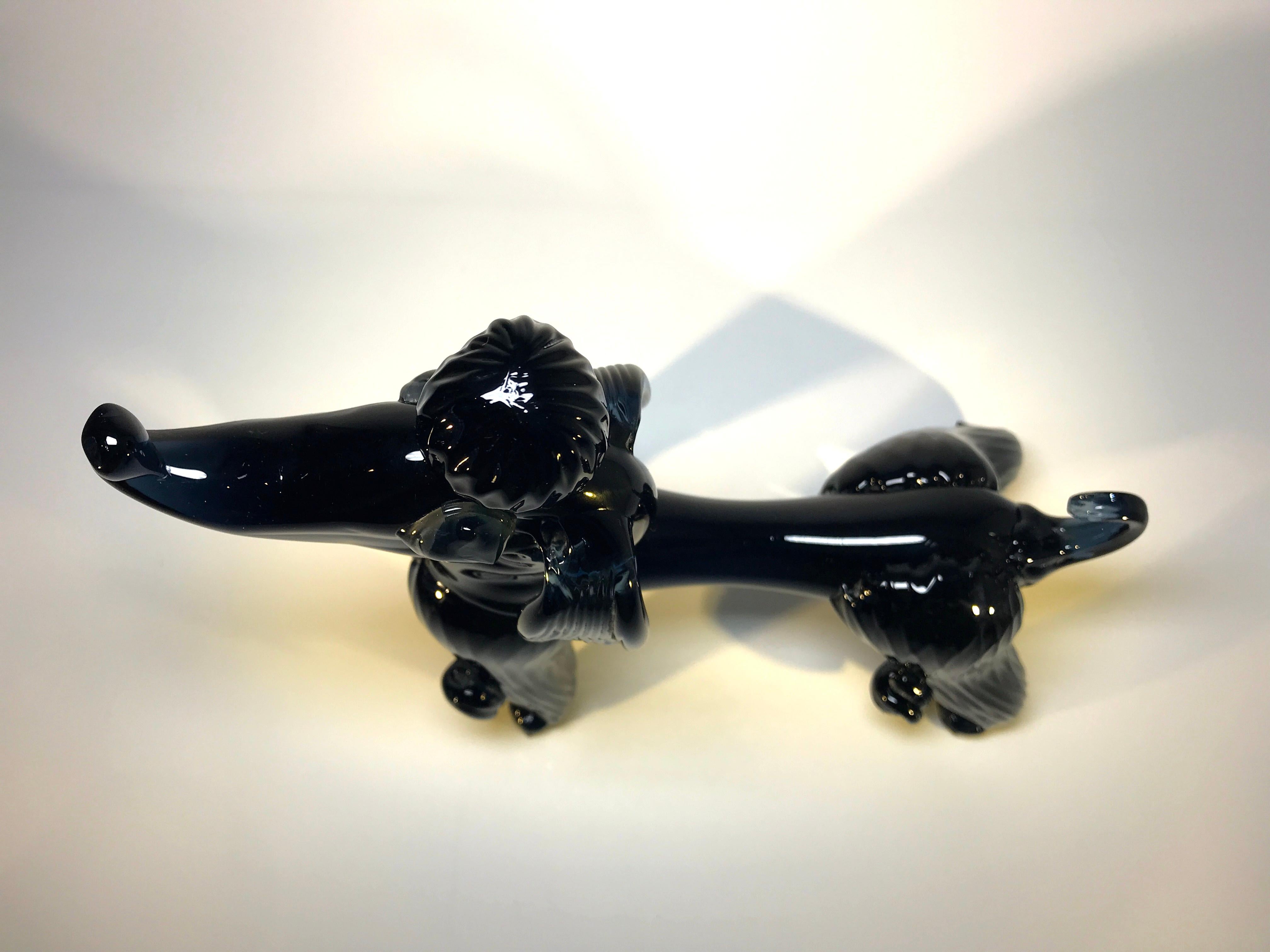 Spectaculaire Vintage Large Italian Murano Glass French Poodle Midnight Blue Dog en vente 3