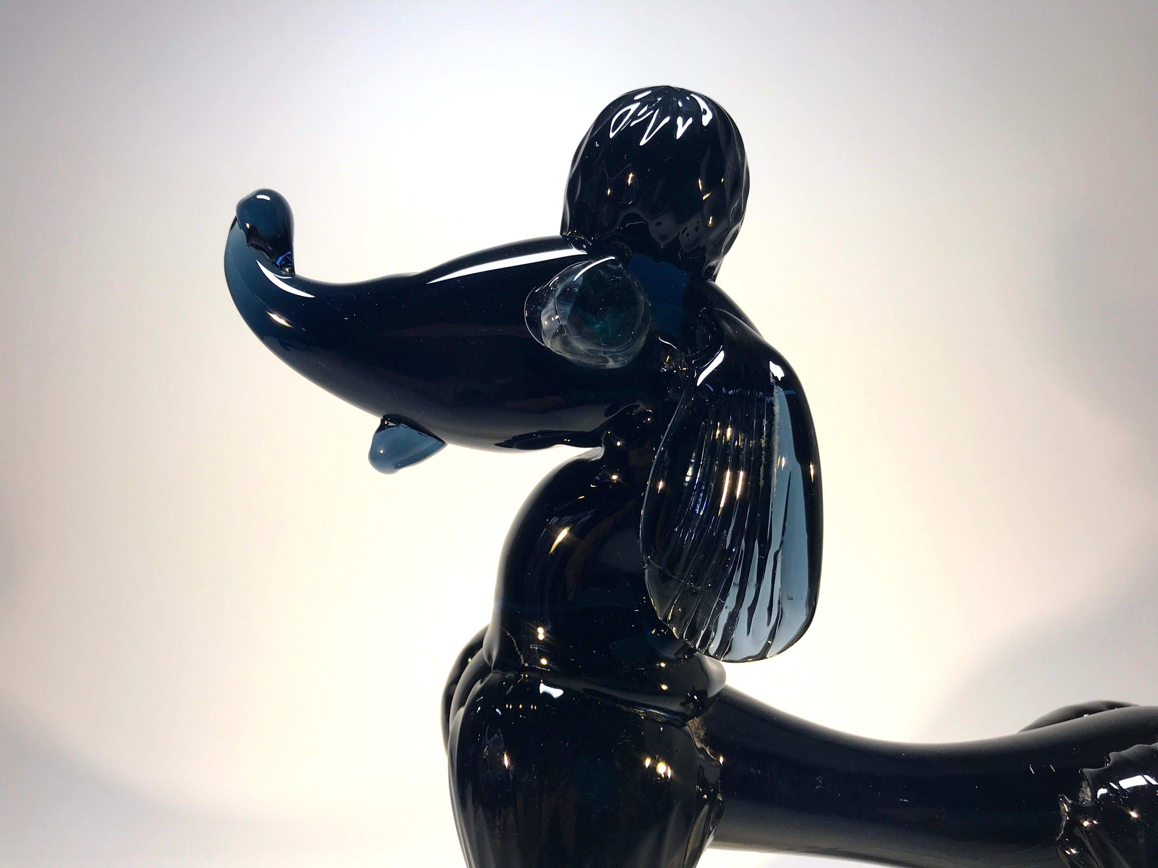 Spectacular Vintage Large Italian Murano Glass French Poodle Midnight Blue Dog In Good Condition For Sale In Rothley, Leicestershire