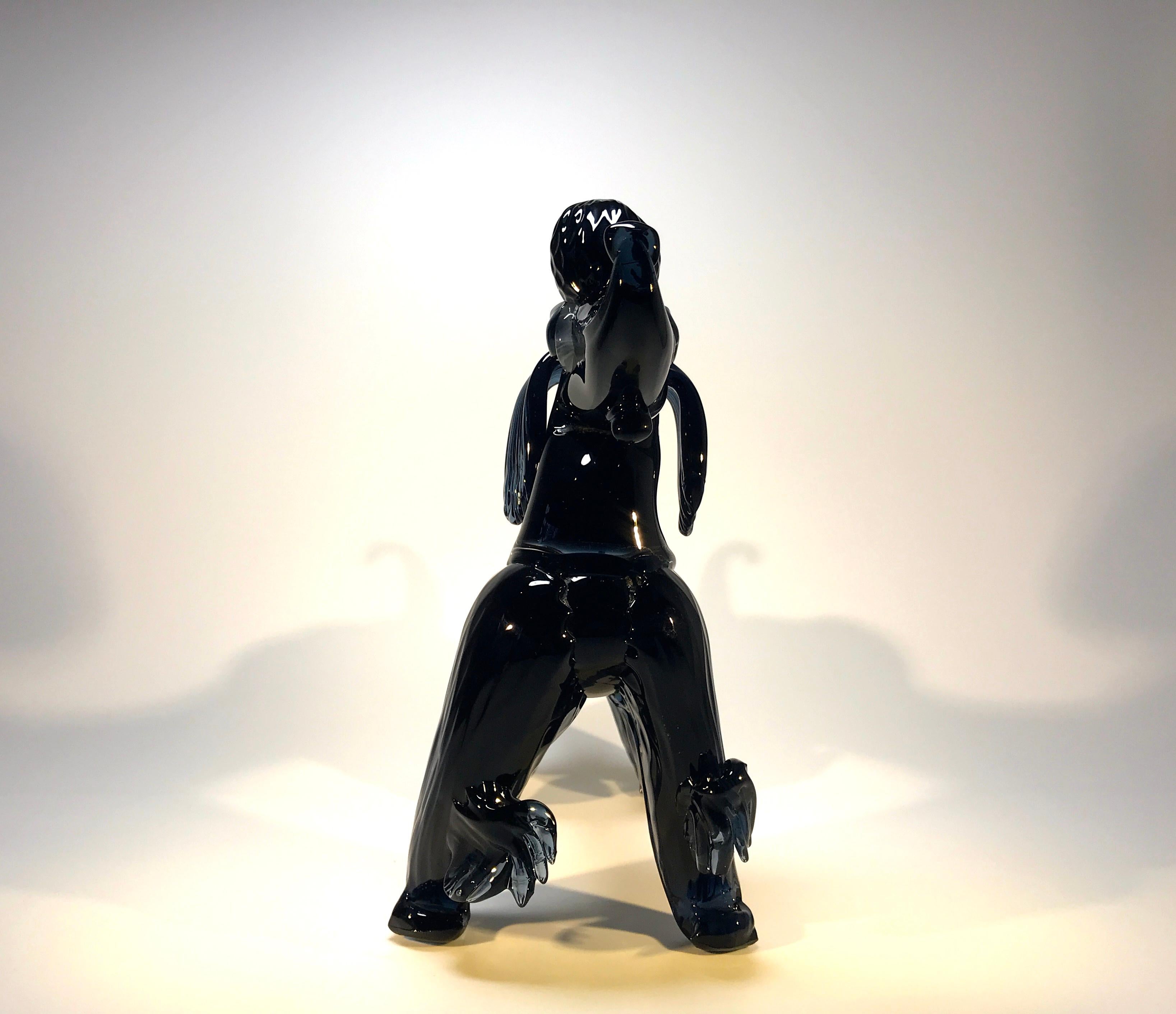 Verre Spectaculaire Vintage Large Italian Murano Glass French Poodle Midnight Blue Dog en vente