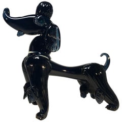 Spectacular Vintage Large Italian Murano Glass French Poodle Midnight Blue Dog