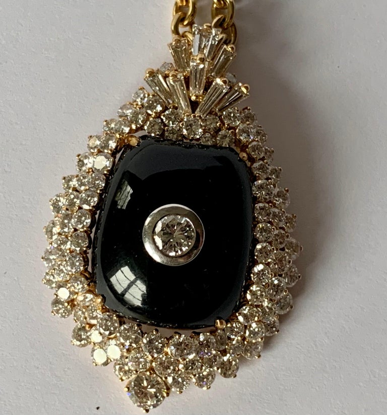 Pendentif Or Jaune 18k Avec Onyx Et Diamants Naturels - Ovale, 9 Diamants, Sur Mesure