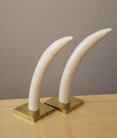Espectacular Pareja Vintage Karl Springer Colmillos de Faux Marfil de 1970 sobre Bases de Latón