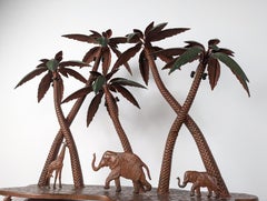 Vintage Sculpture of Vienna, Palm Trees Giraffe and Elephants
