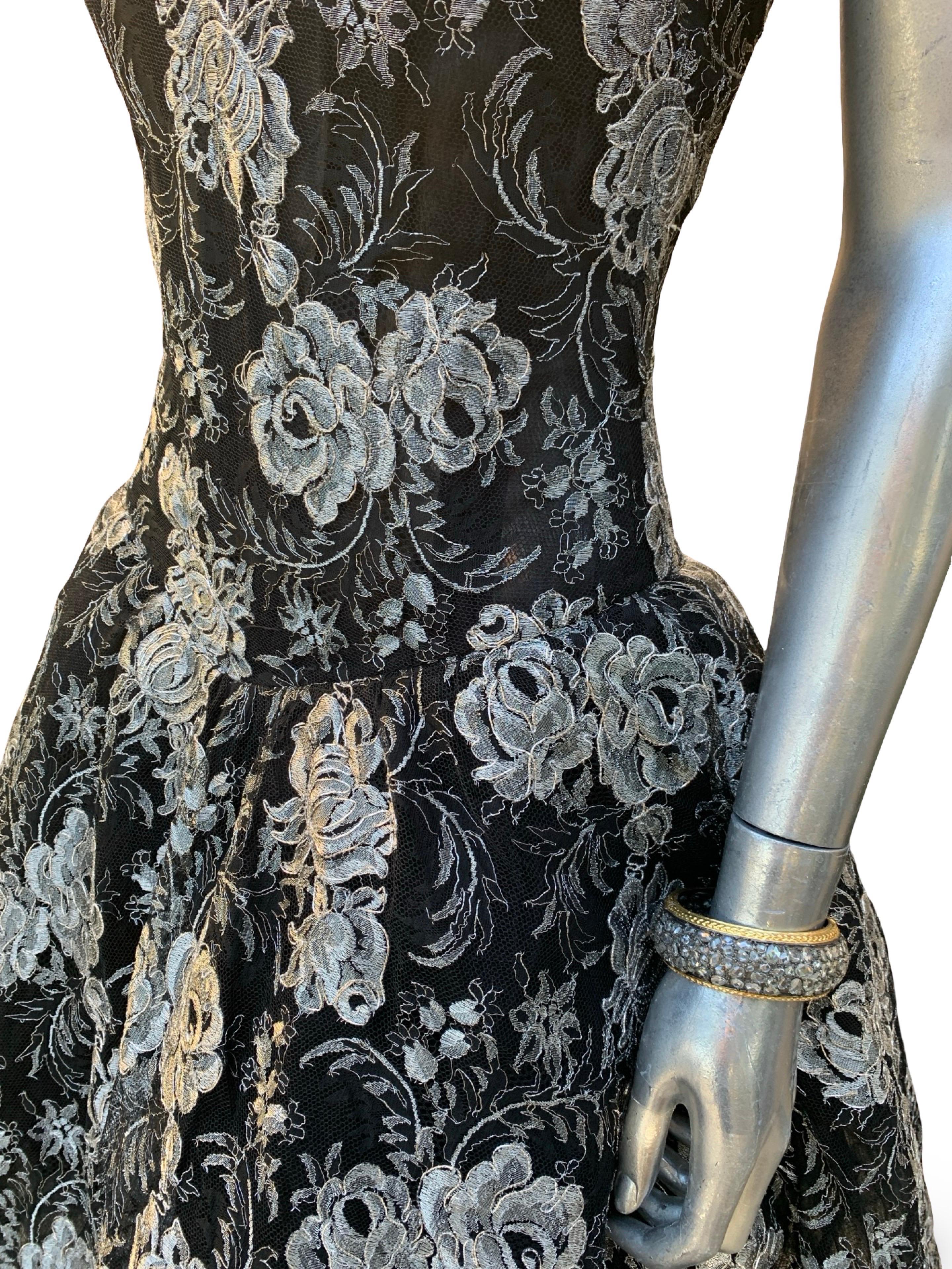 Spektakuläre Vintage Vicky Tiel COUTURE Schwarz & Silber Metallic Abendkleid BG im Angebot 5