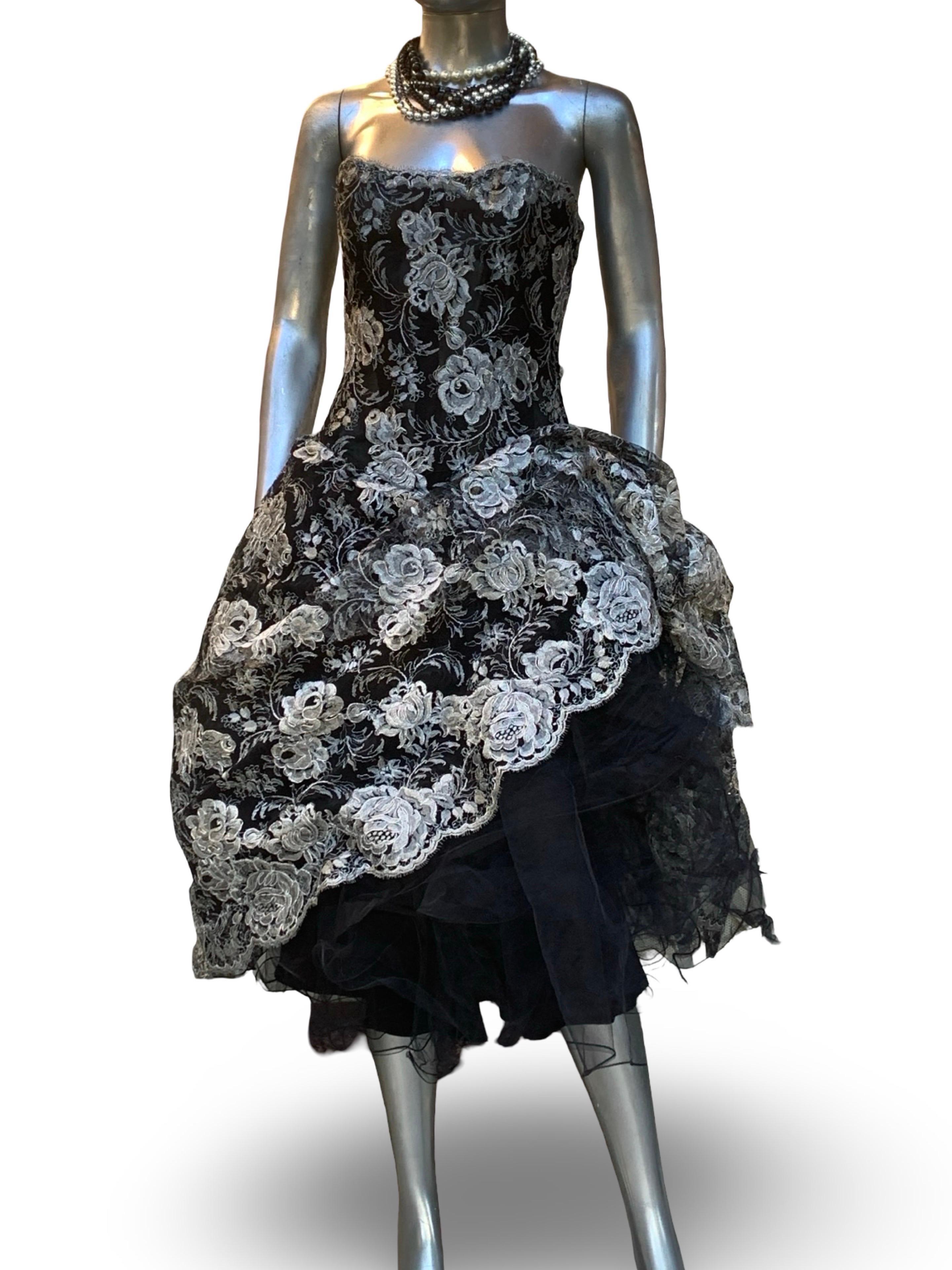 Spektakuläre Vintage Vicky Tiel COUTURE Schwarz & Silber Metallic Abendkleid BG im Angebot 6