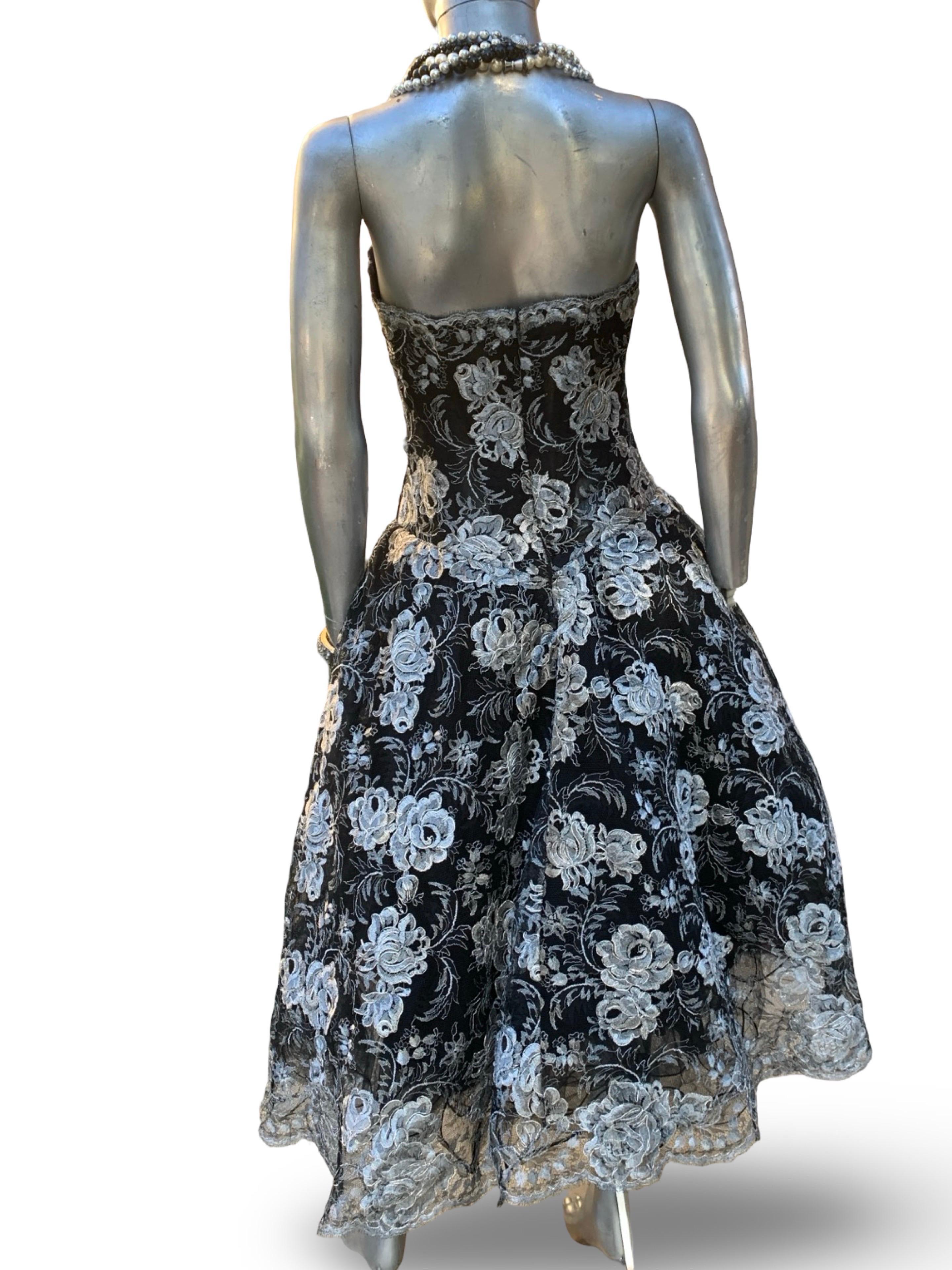 Spektakuläre Vintage Vicky Tiel COUTURE Schwarz & Silber Metallic Abendkleid BG im Angebot 7