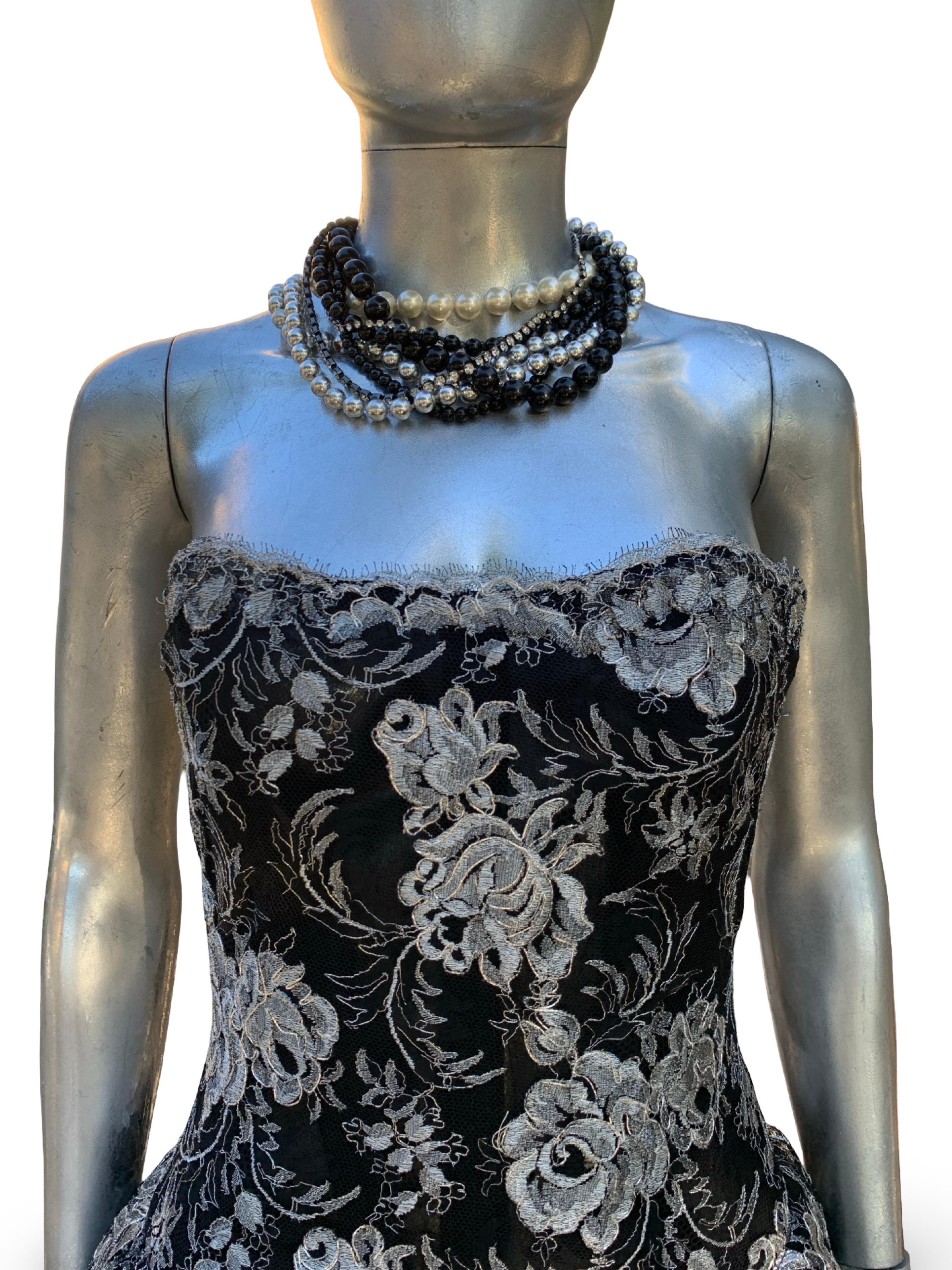 Spektakuläre Vintage Vicky Tiel COUTURE Schwarz & Silber Metallic Abendkleid BG im Angebot 8