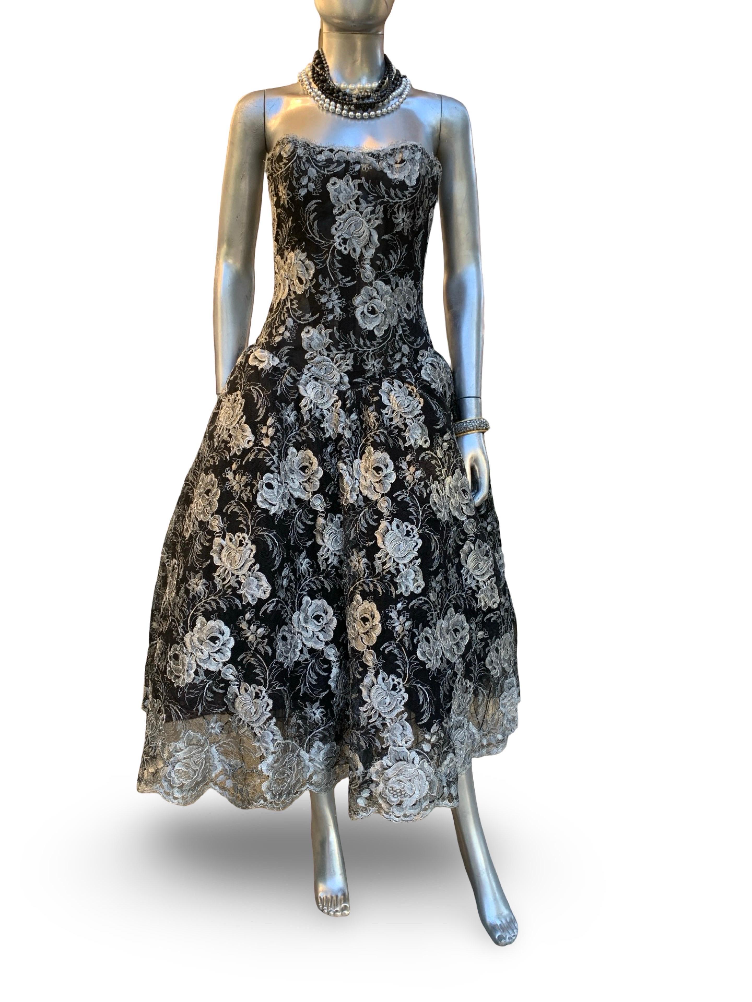 Spektakuläre Vintage Vicky Tiel COUTURE Schwarz & Silber Metallic Abendkleid BG im Angebot 9