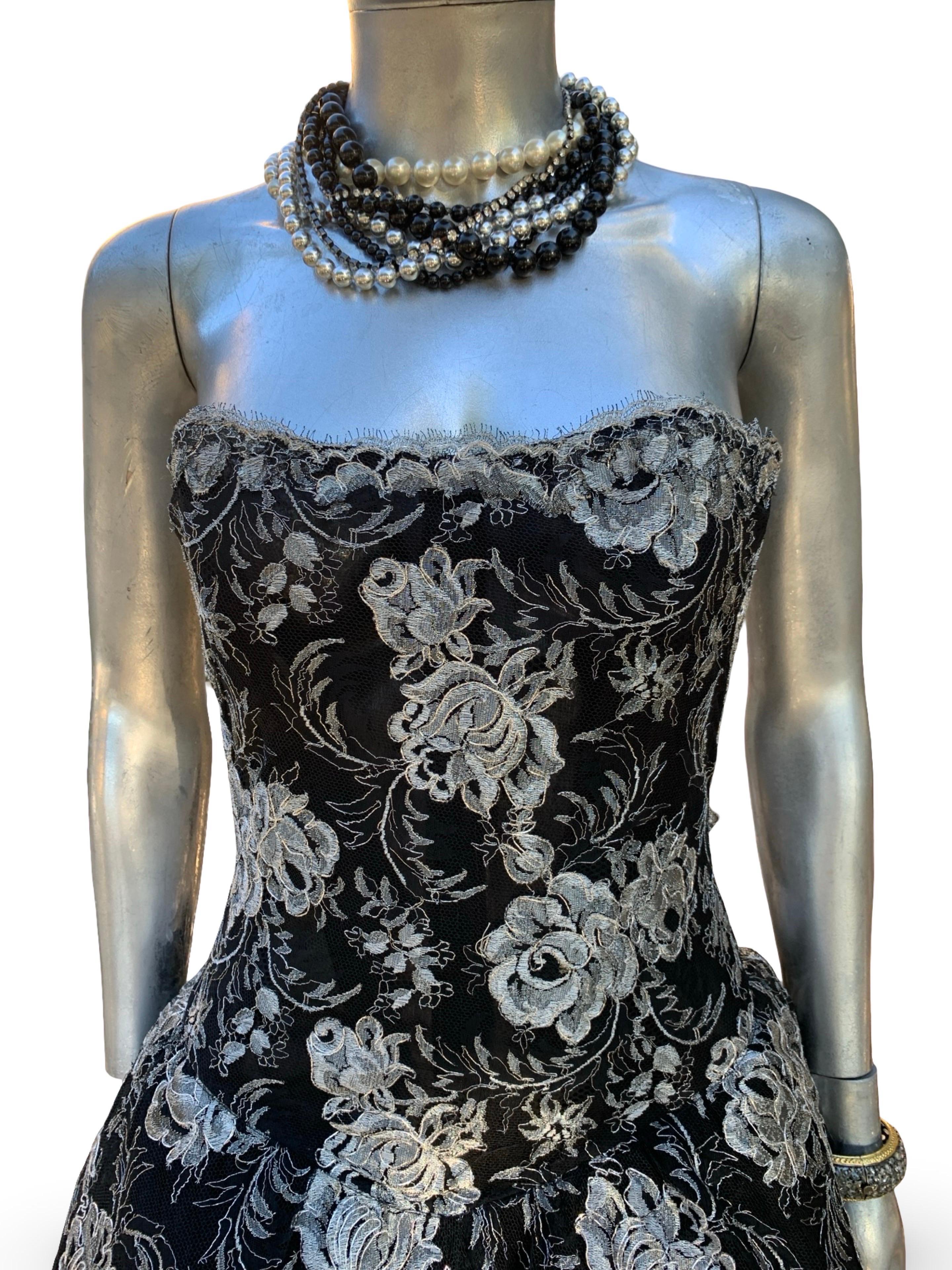 Spektakuläre Vintage Vicky Tiel COUTURE Schwarz & Silber Metallic Abendkleid BG im Angebot 10