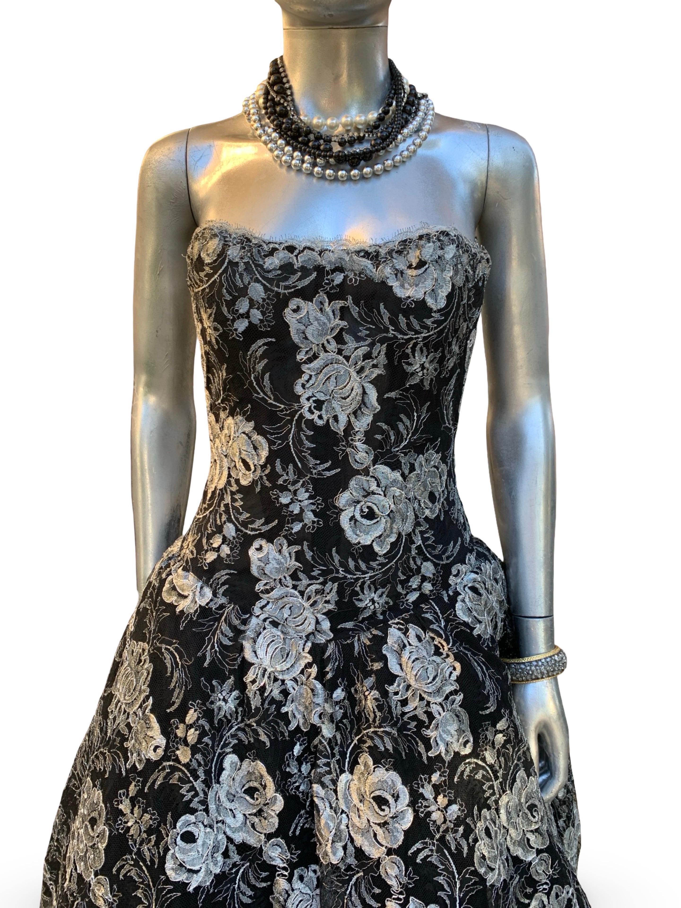 Spektakuläre Vintage Vicky Tiel COUTURE Schwarz & Silber Metallic Abendkleid BG im Angebot 11