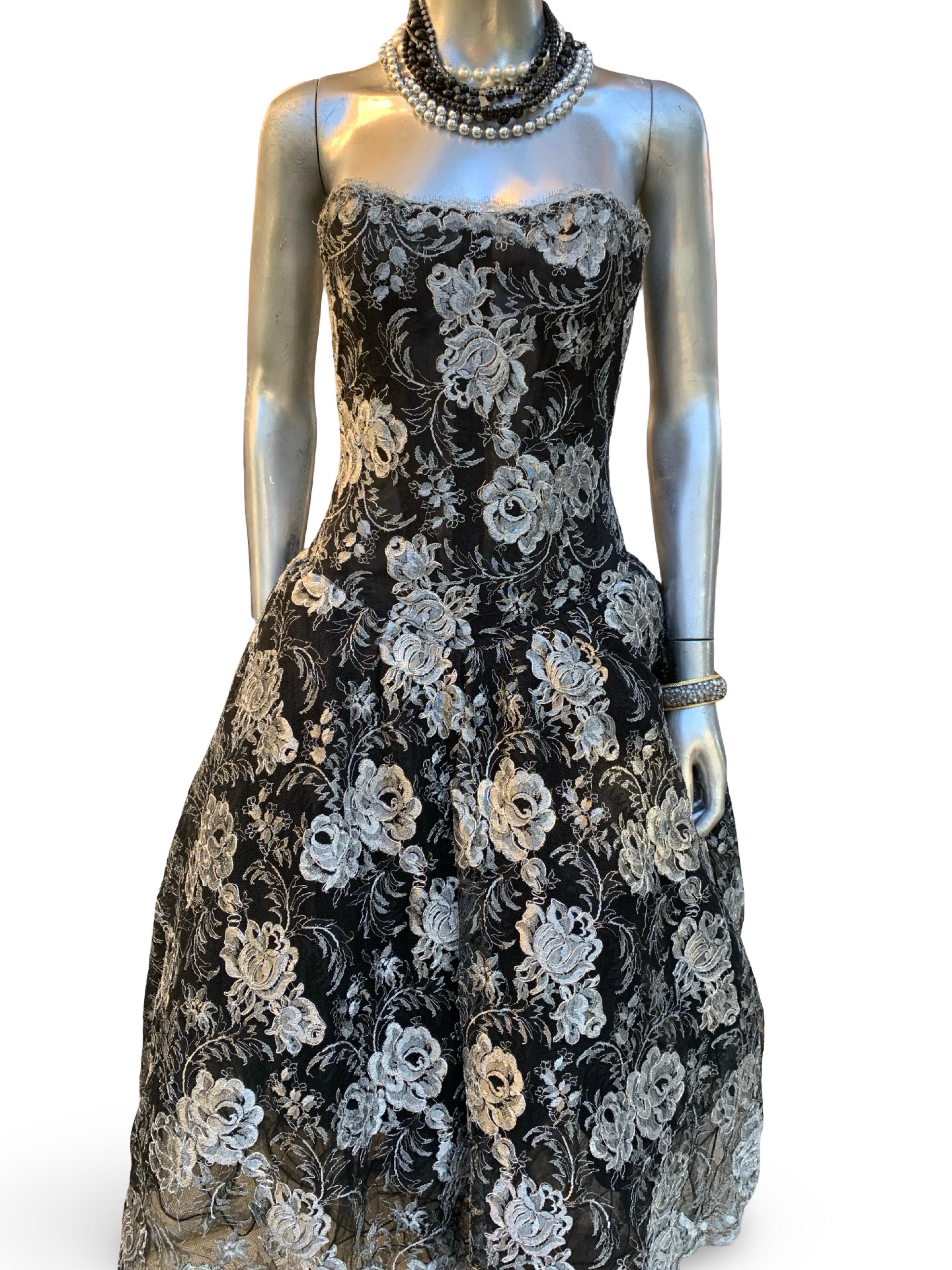 Spektakuläre Vintage Vicky Tiel COUTURE Schwarz & Silber Metallic Abendkleid BG im Angebot 12