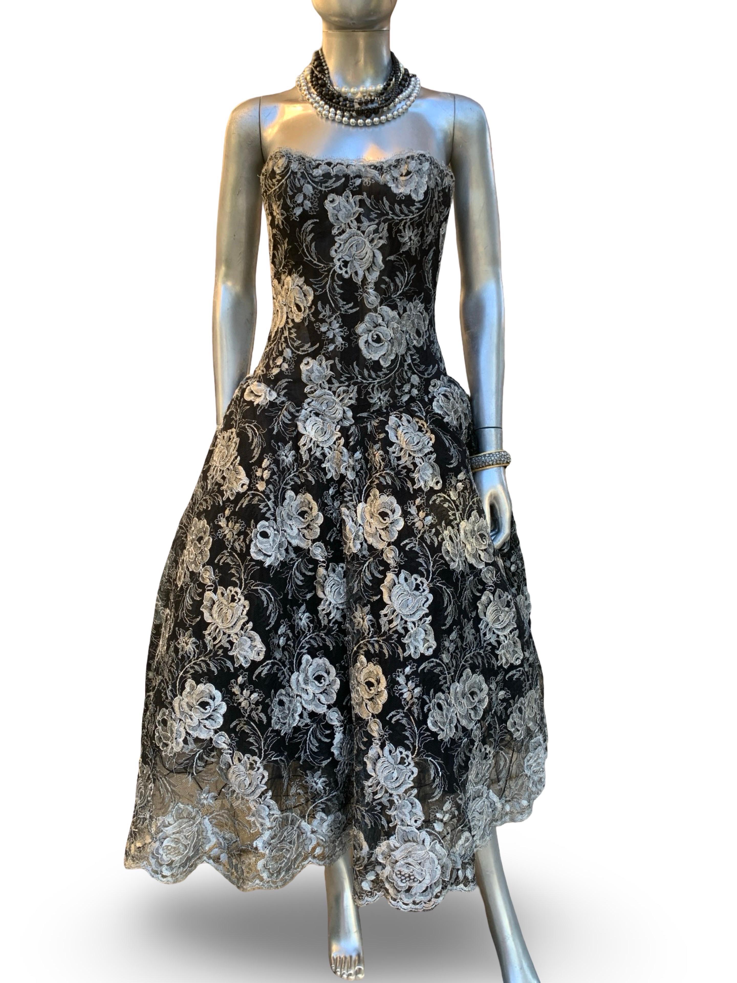 Spektakuläre Vintage Vicky Tiel COUTURE Schwarz & Silber Metallic Abendkleid BG im Angebot 13