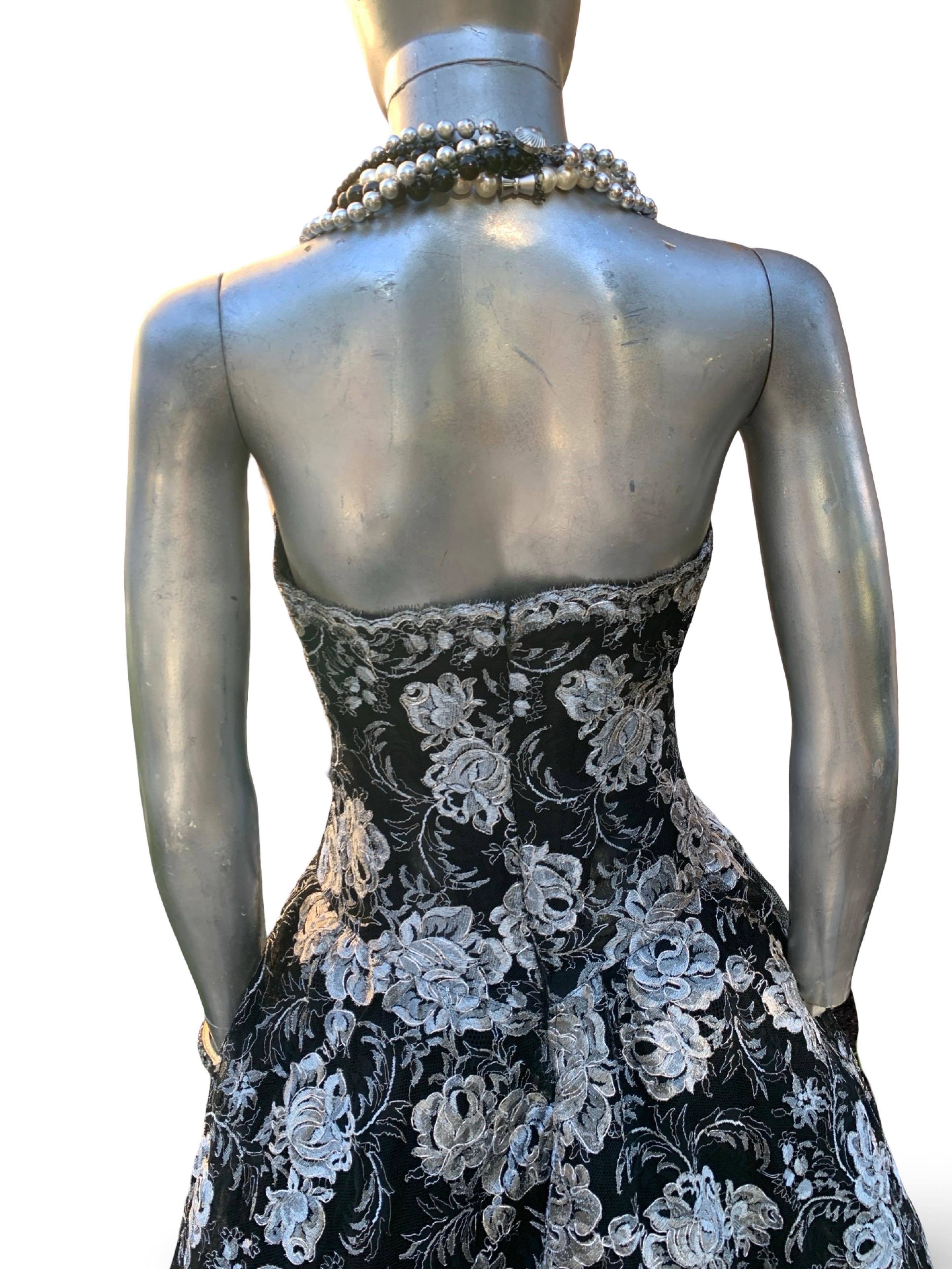 Spektakuläre Vintage Vicky Tiel COUTURE Schwarz & Silber Metallic Abendkleid BG Damen im Angebot