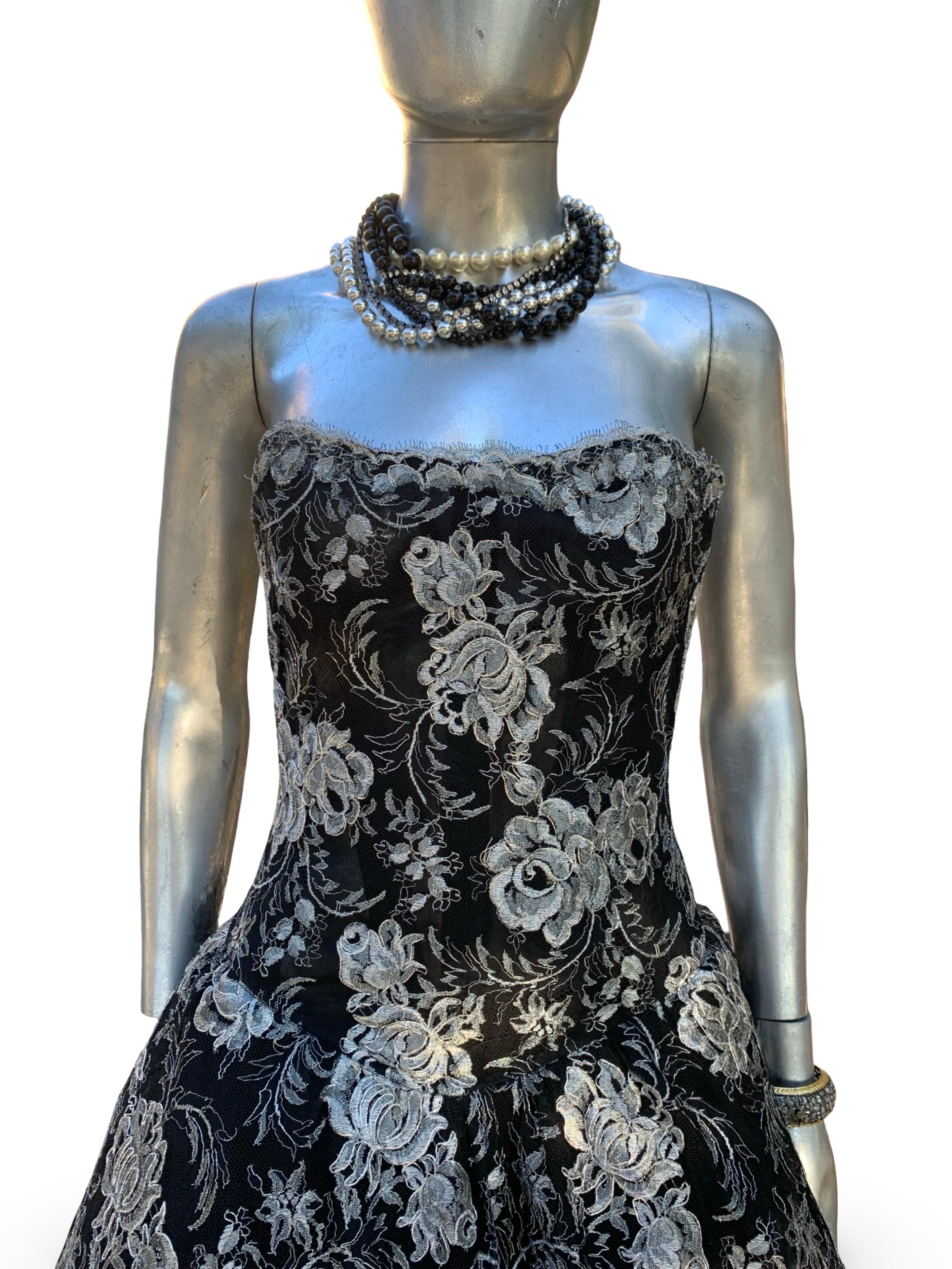 Spektakuläre Vintage Vicky Tiel COUTURE Schwarz & Silber Metallic Abendkleid BG im Angebot 4