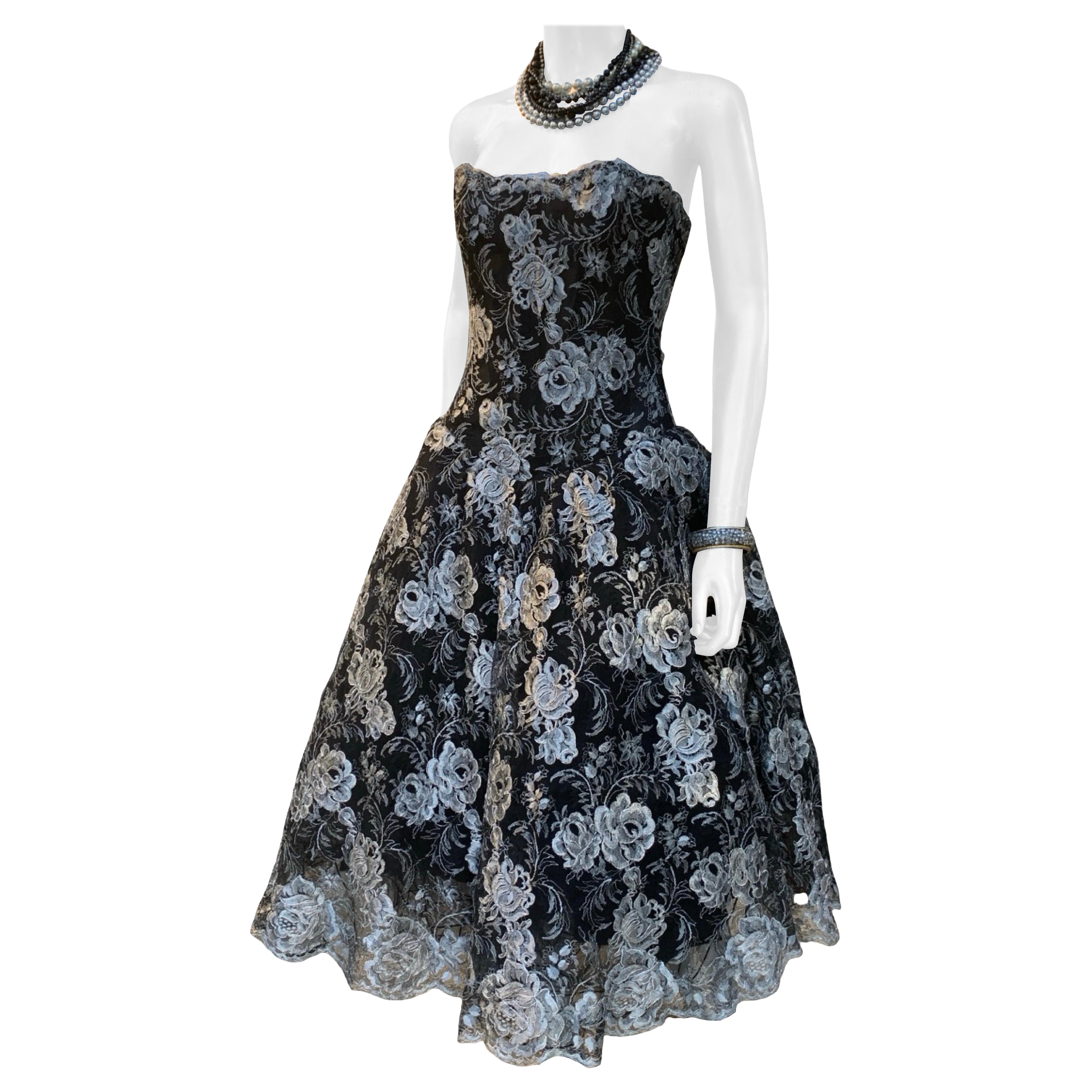 Spektakuläre Vintage Vicky Tiel COUTURE Schwarz & Silber Metallic Abendkleid BG im Angebot 14