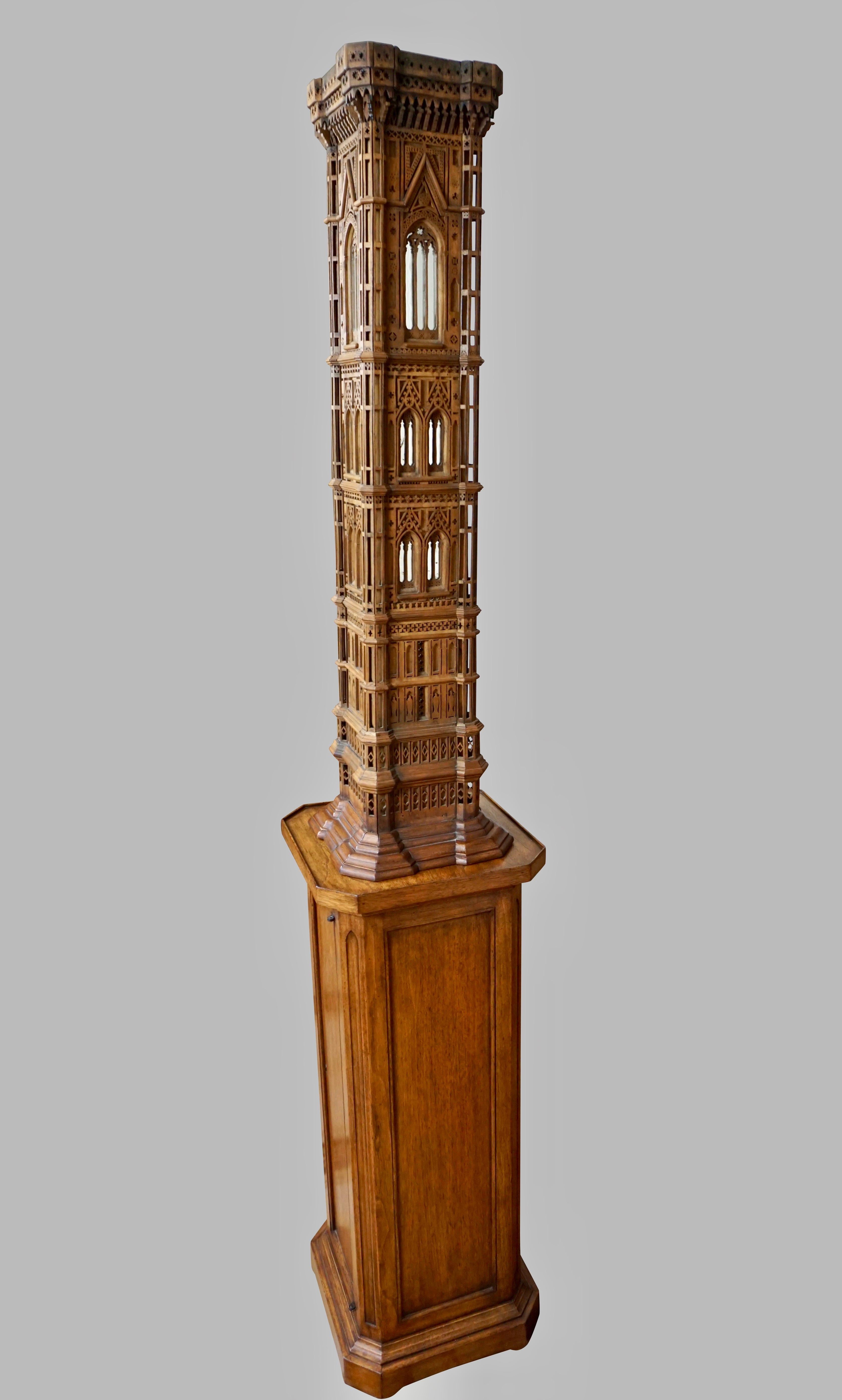 Grand Tour Spectacular Walnut Maquette of Giotto's Campanile in Florence, Italy