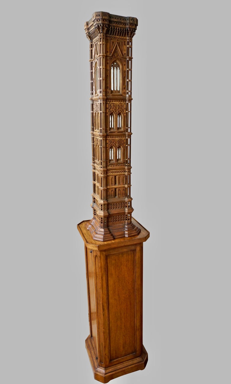 Grand Tour Spectacular Walnut Maquette of Giotto's Campanile in Florence, Italy For Sale