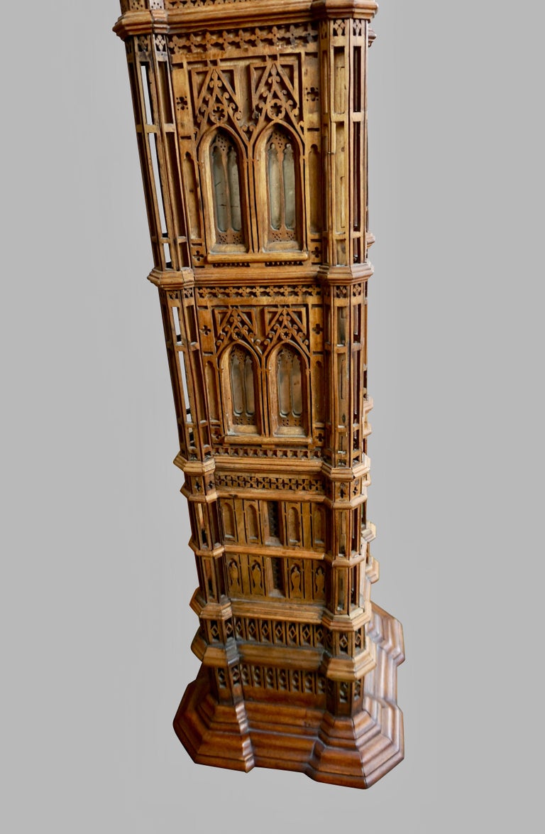 Glass Spectacular Walnut Maquette of Giotto's Campanile in Florence, Italy For Sale