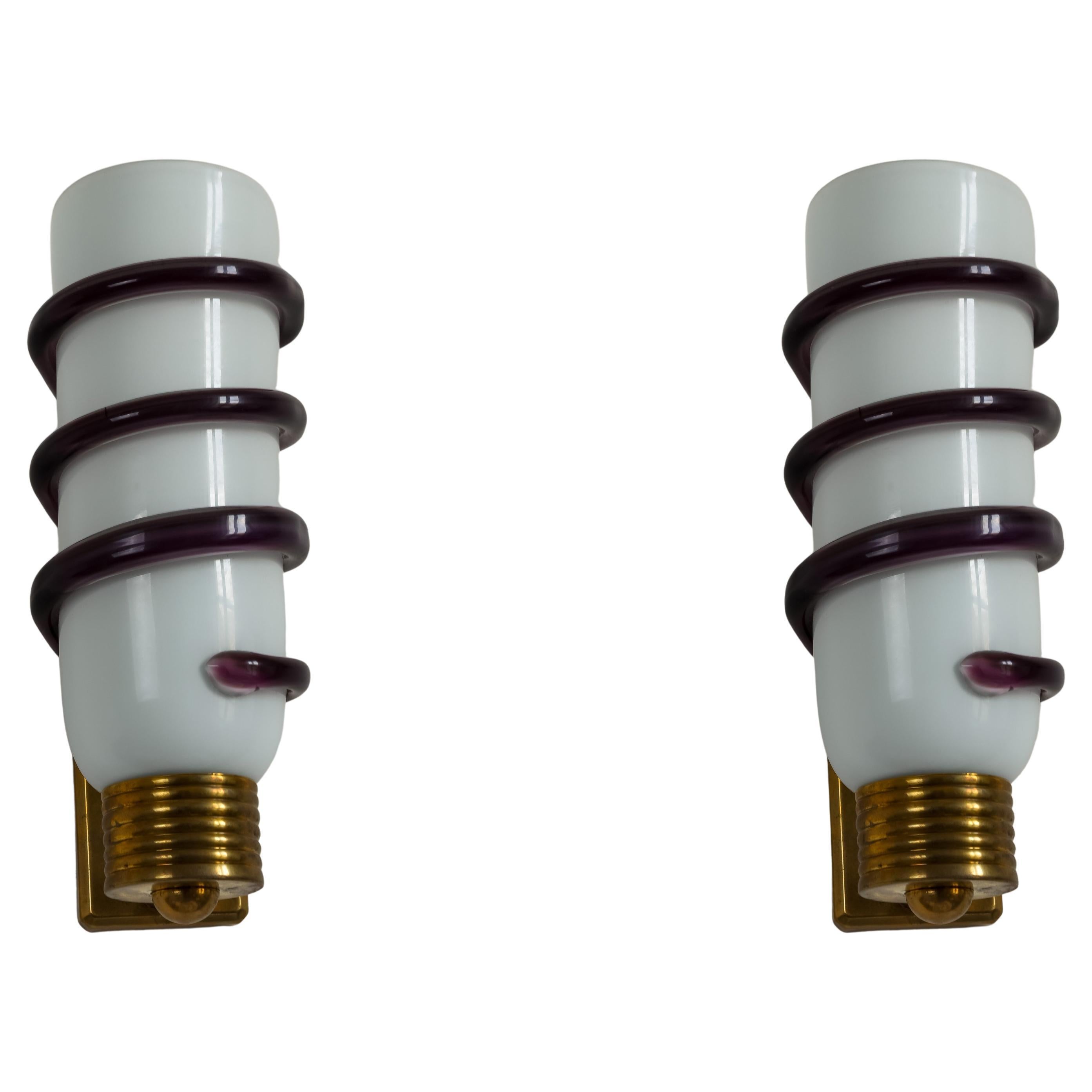 Spettacolare coppia di Whiting e Viola.  Lampade di Murano in vendita