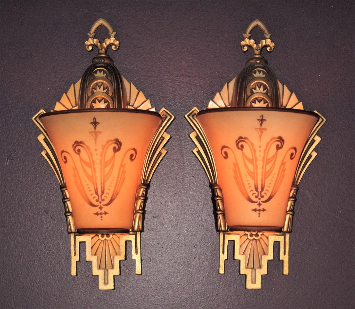 One of the more elegant and sophisticated sconce designs from the well respected lighting firm of Williamson of Chicago. Art Deco in style yet these have a maturity in design not often seen during that period of the late 1920s. The visual interest