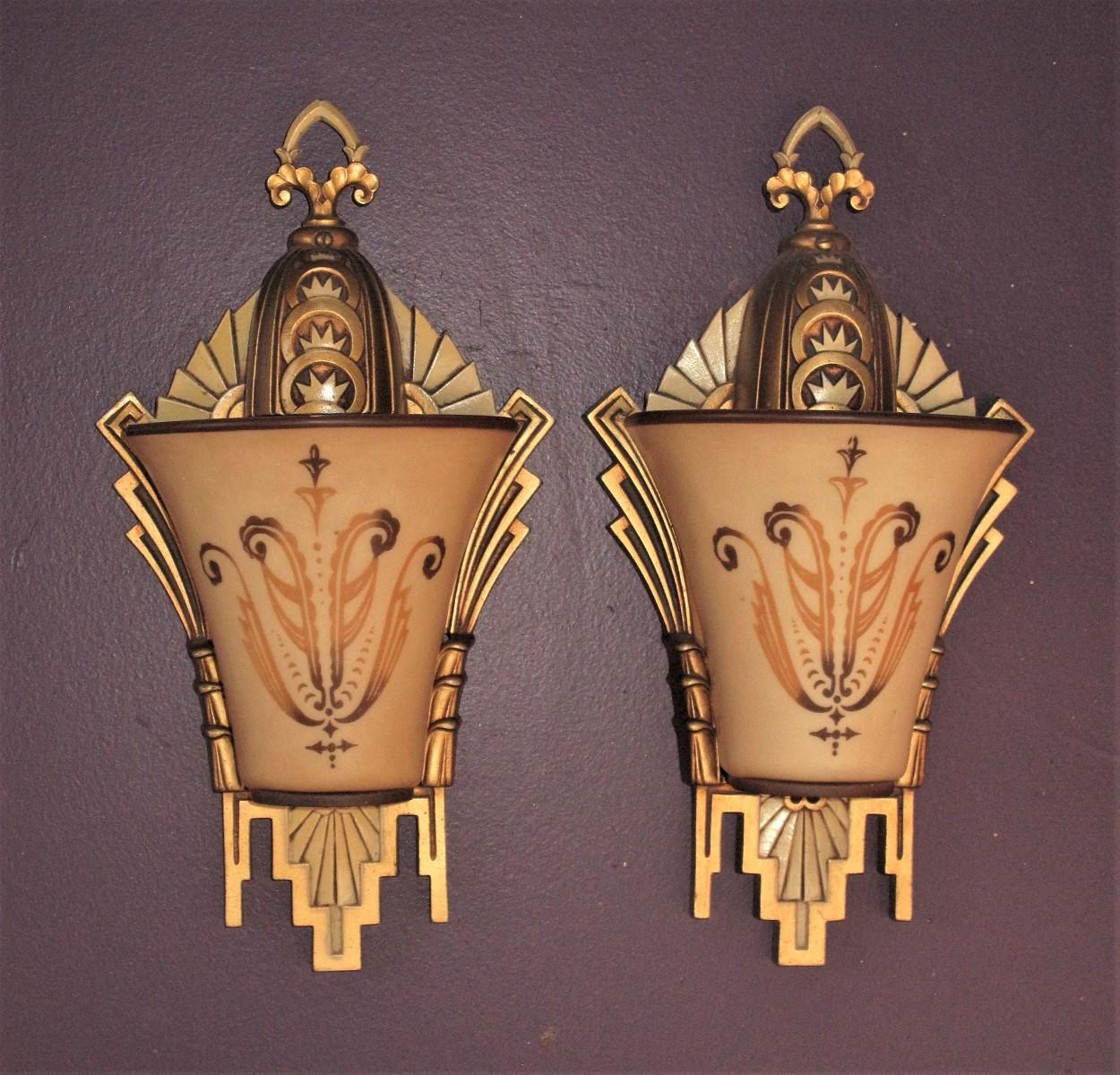 American Spectacular Williamson Art Deco Sconces Late 1920s For Sale