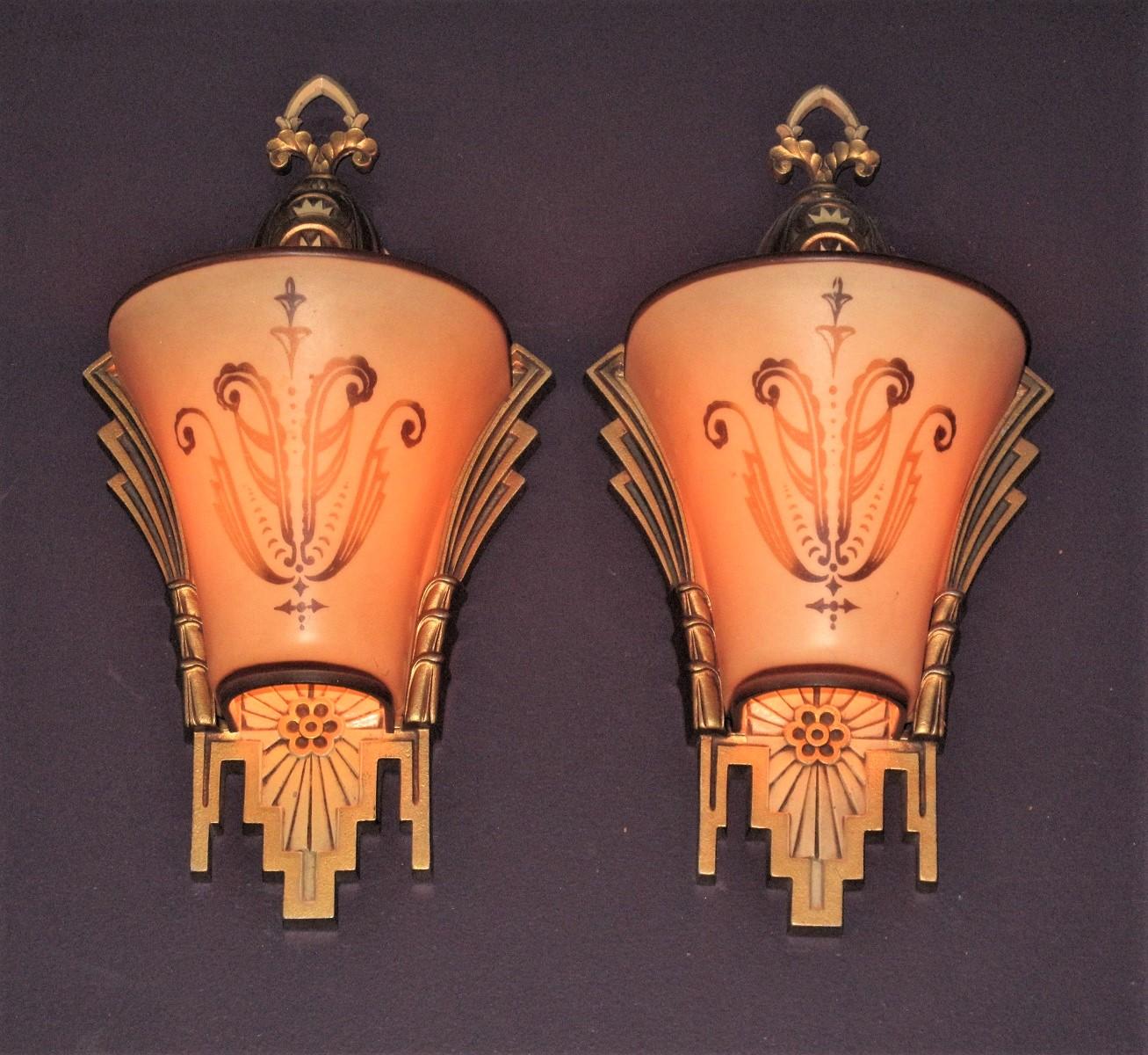 Painted Spectacular Williamson Art Deco Sconces Late 1920s For Sale