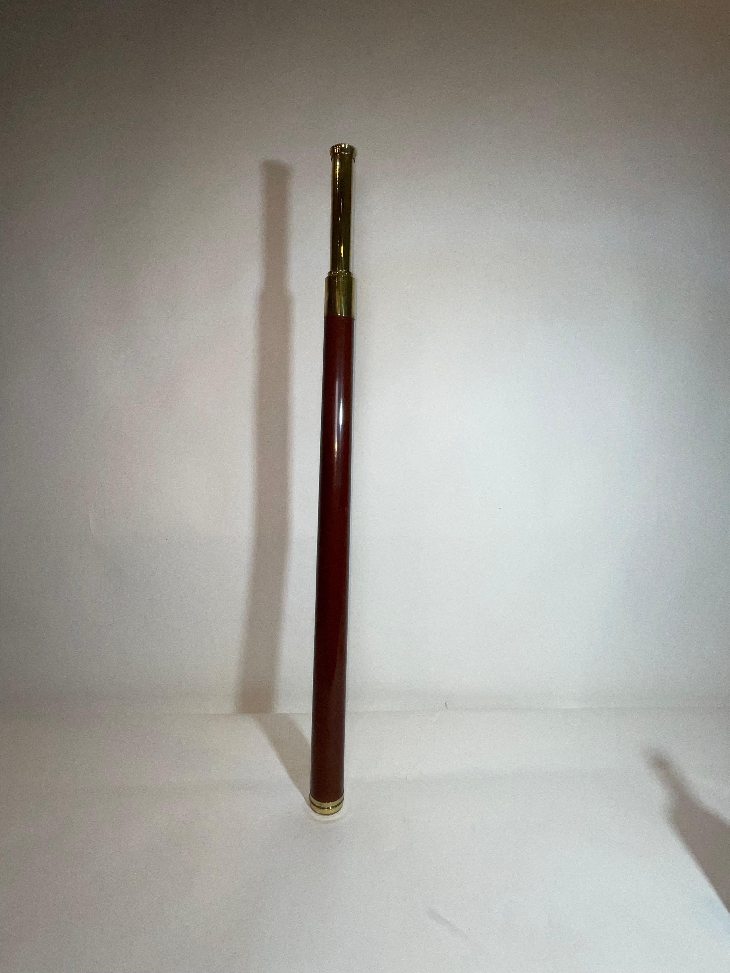 European Spectacular Wood-Barreled Captain’s Telescope with Polished Brasses For Sale