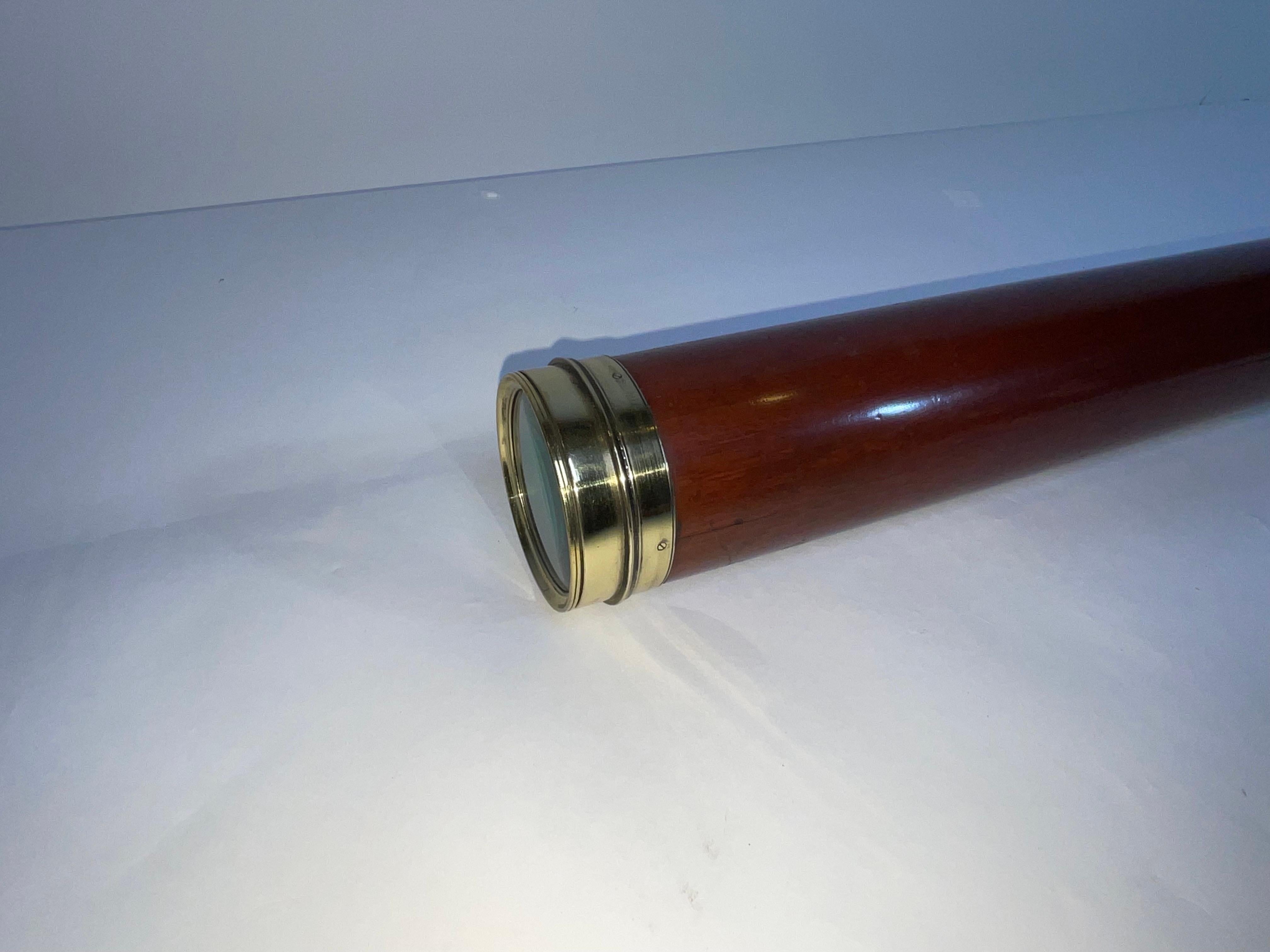 Early 19th Century Spectacular Wood-Barreled Captain’s Telescope with Polished Brasses For Sale