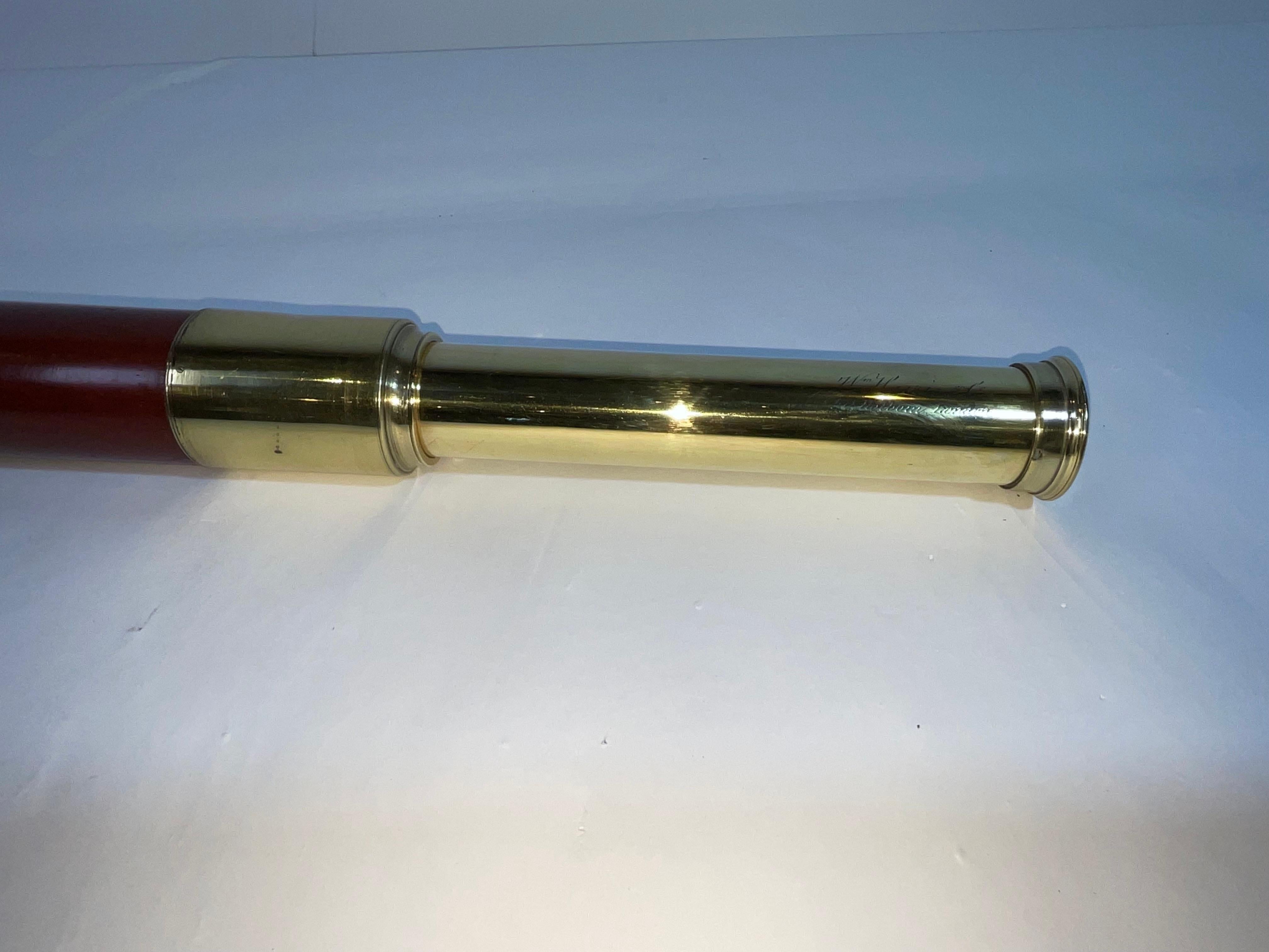Spectacular Wood-Barreled Captain’s Telescope with Polished Brasses For Sale 1