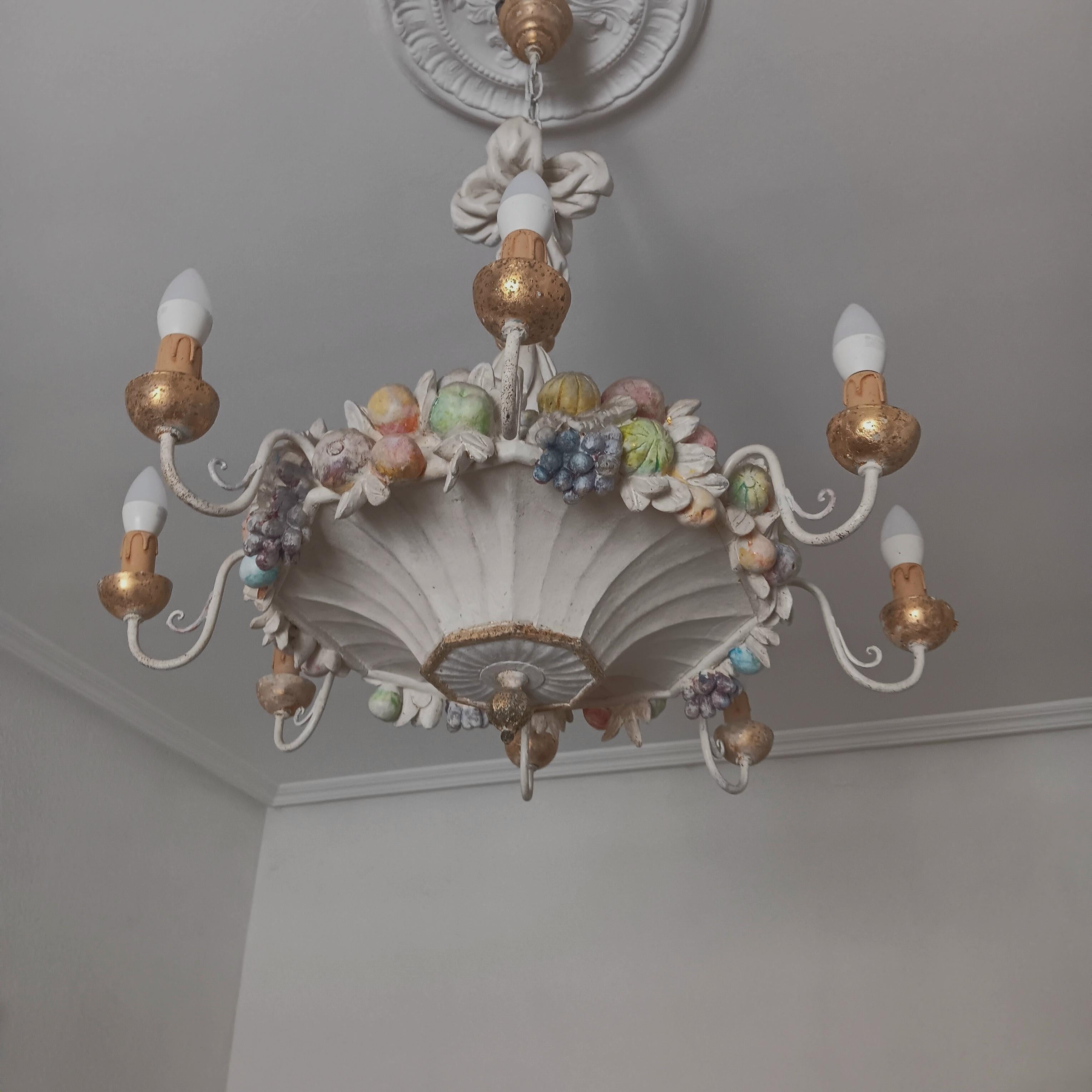 Italian Chandelier With  Fruit Carved in Wood & Gold Leaf Spectacular For Sale 6