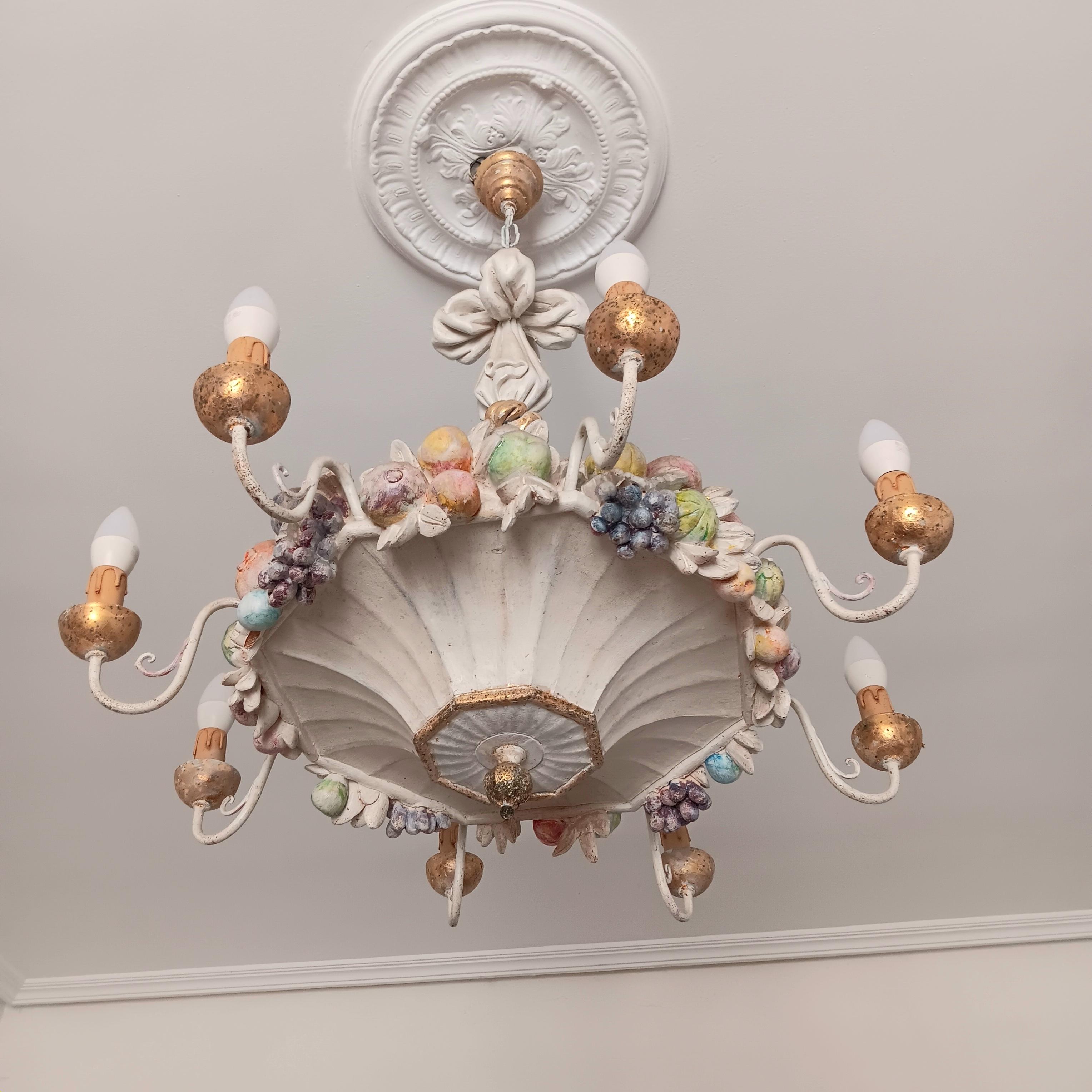 Italian Chandelier With  Fruit Carved in Wood & Gold Leaf Spectacular For Sale 3