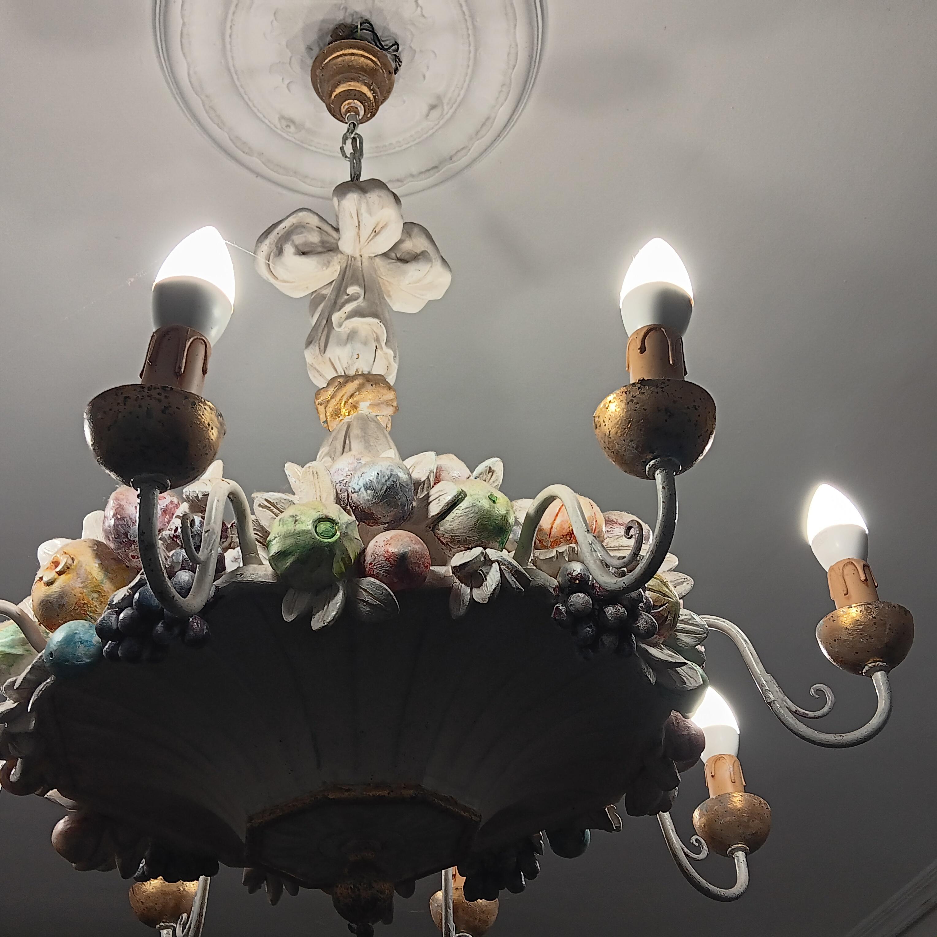 Italian Chandelier With  Fruit Carved in Wood & Gold Leaf Spectacular For Sale 12