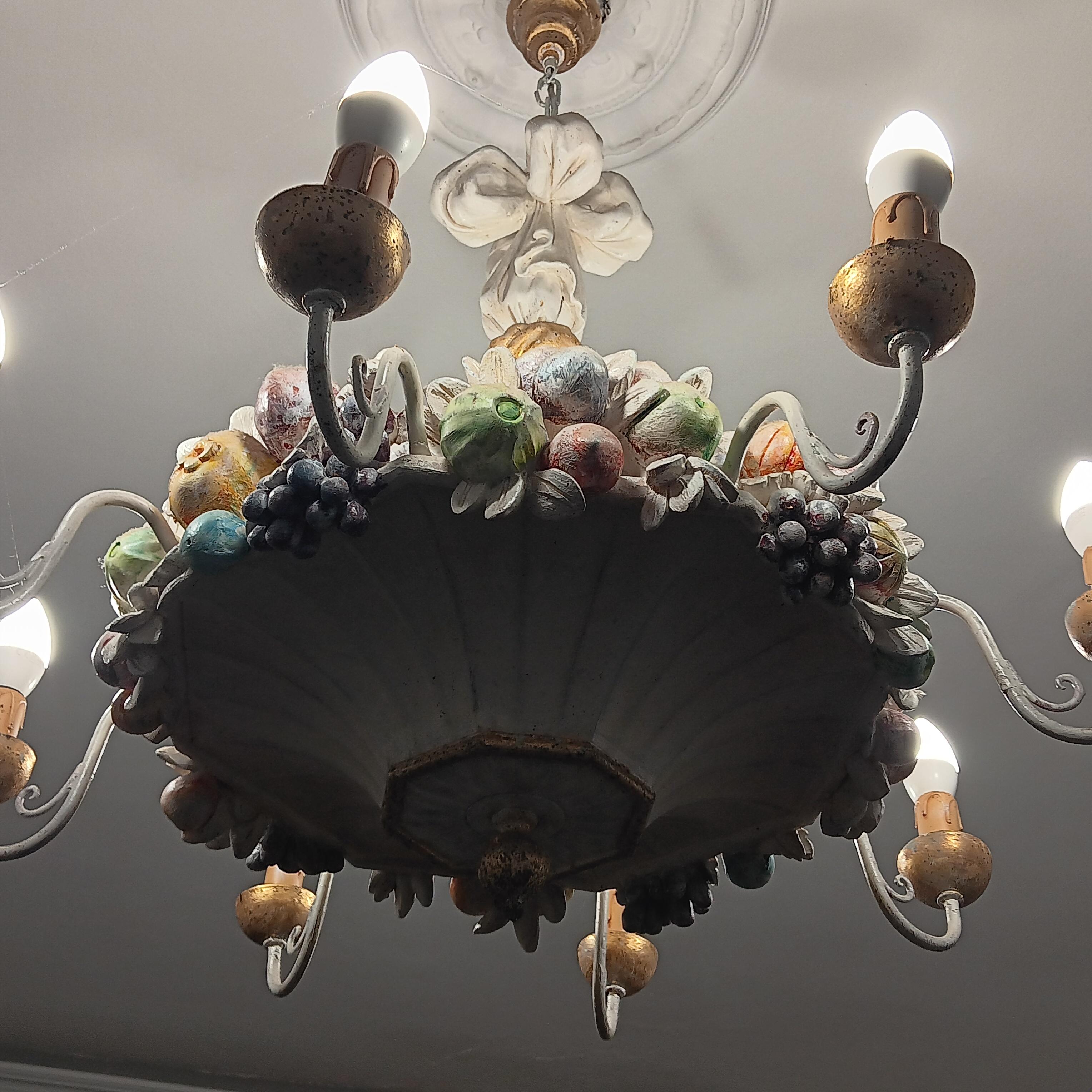 Italian Chandelier With  Fruit Carved in Wood & Gold Leaf Spectacular For Sale 13