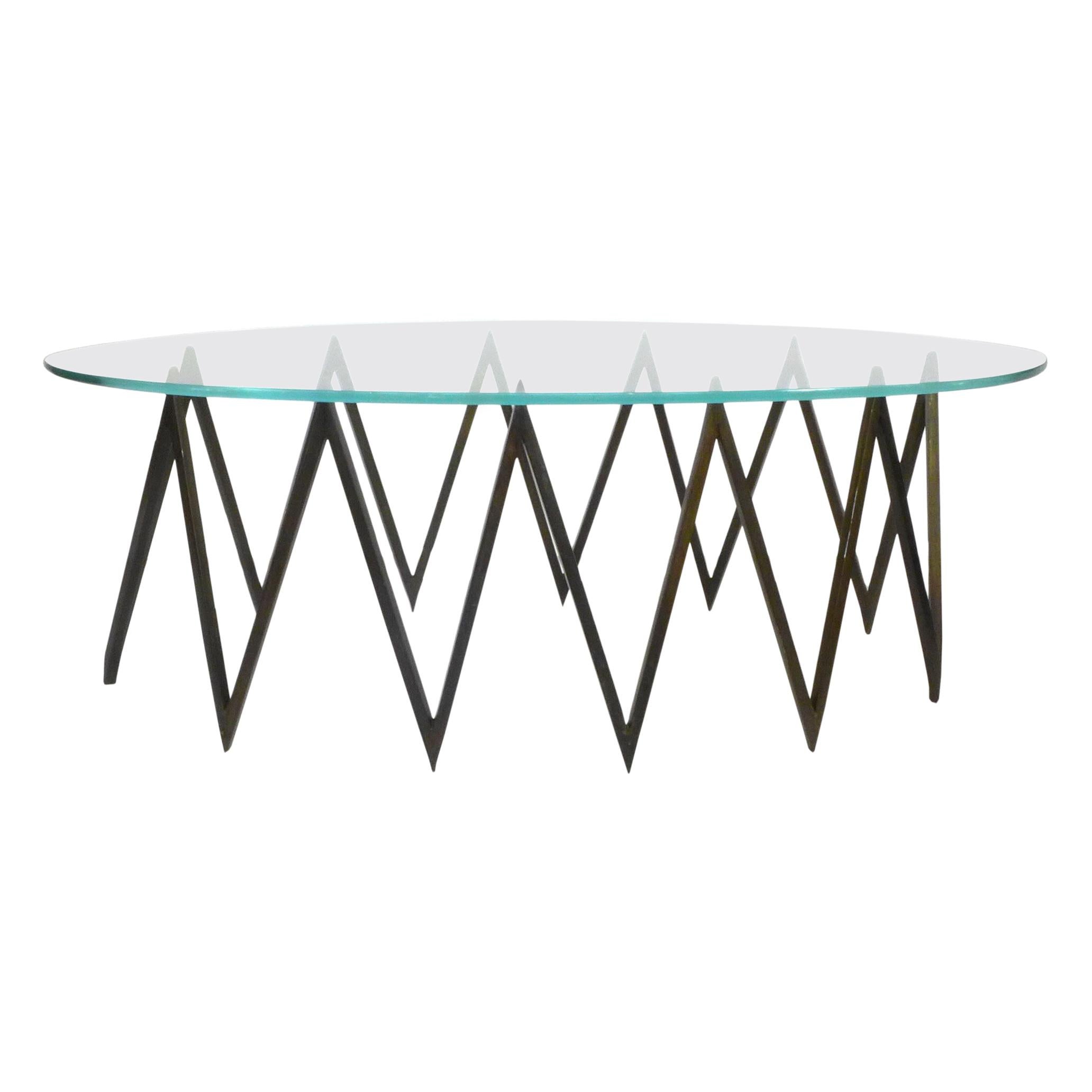 Spectacular Zig Zag Brass and Glass Coffee Table For Sale at 1stDibs
