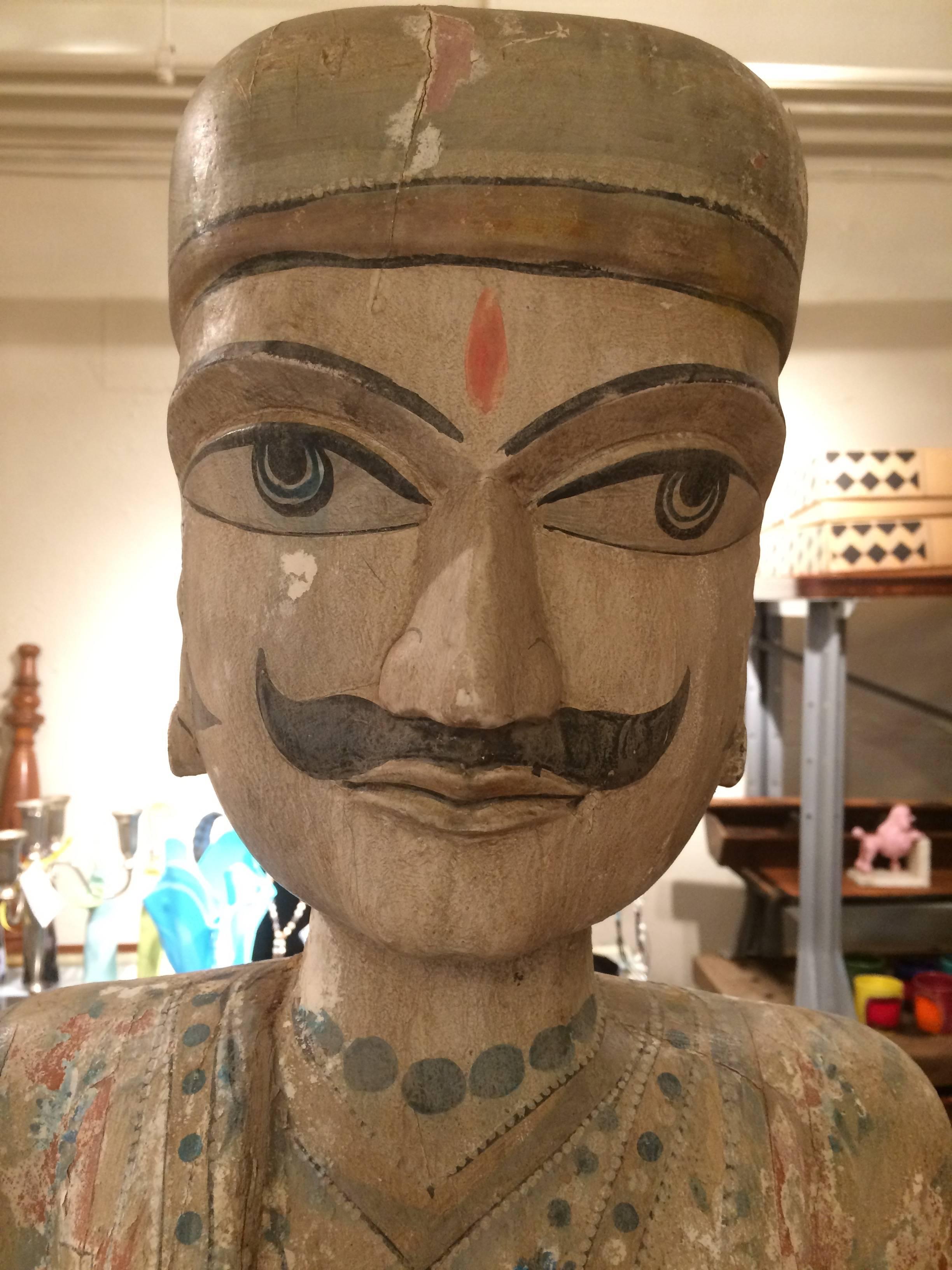 Early 20th Century Spectacularly Impressive Pair of Life Size Hand Painted Indian Sculptures