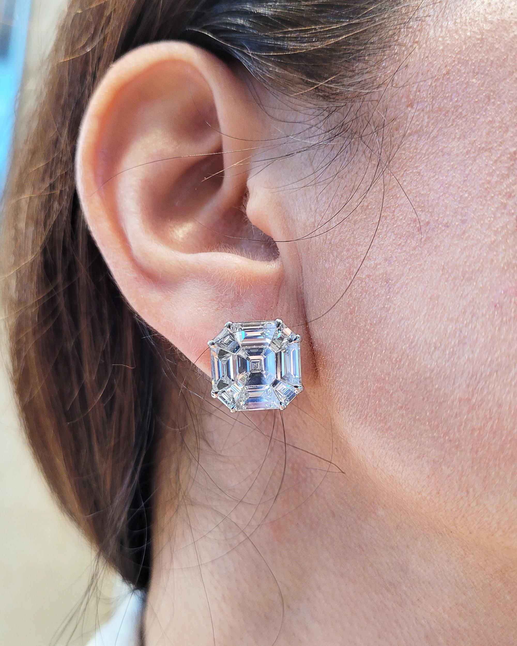 Mixed Cut Spectra Fine Jewelry 10.74 Carats Illusion Asscher-shape Diamond Stud Earrings For Sale