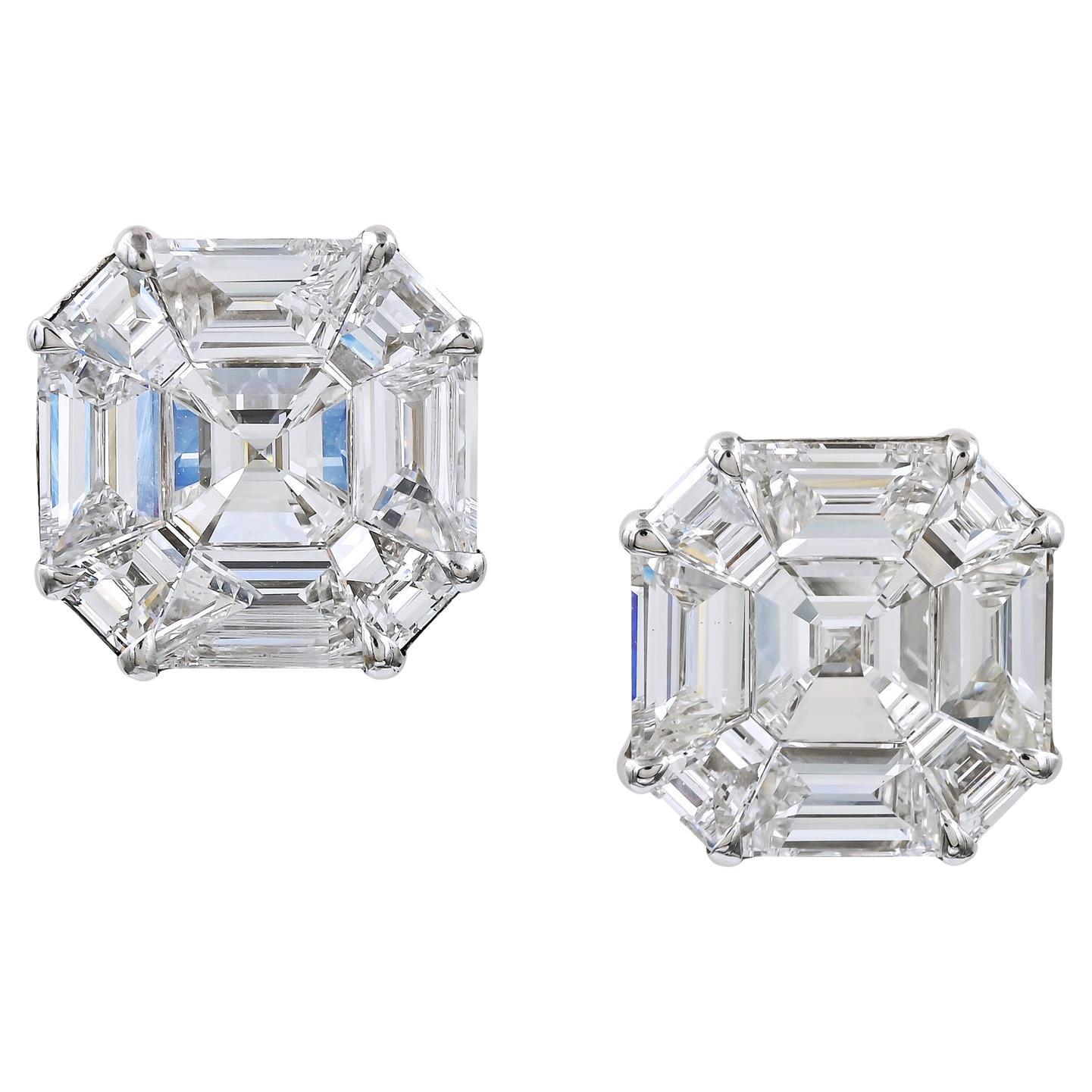 Spectra Fine Jewelry 10.74 Carats Illusion Asscher-shape Diamond Stud Earrings For Sale