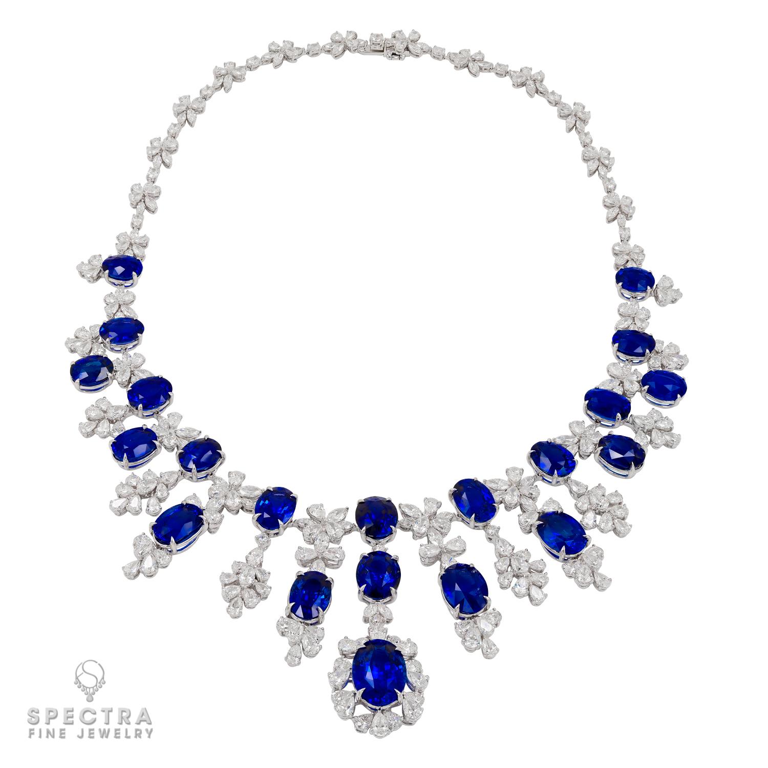 Contemporary Spectra Fine Jewelry 112.50 Carat Oval Sapphire Diamond Suite For Sale