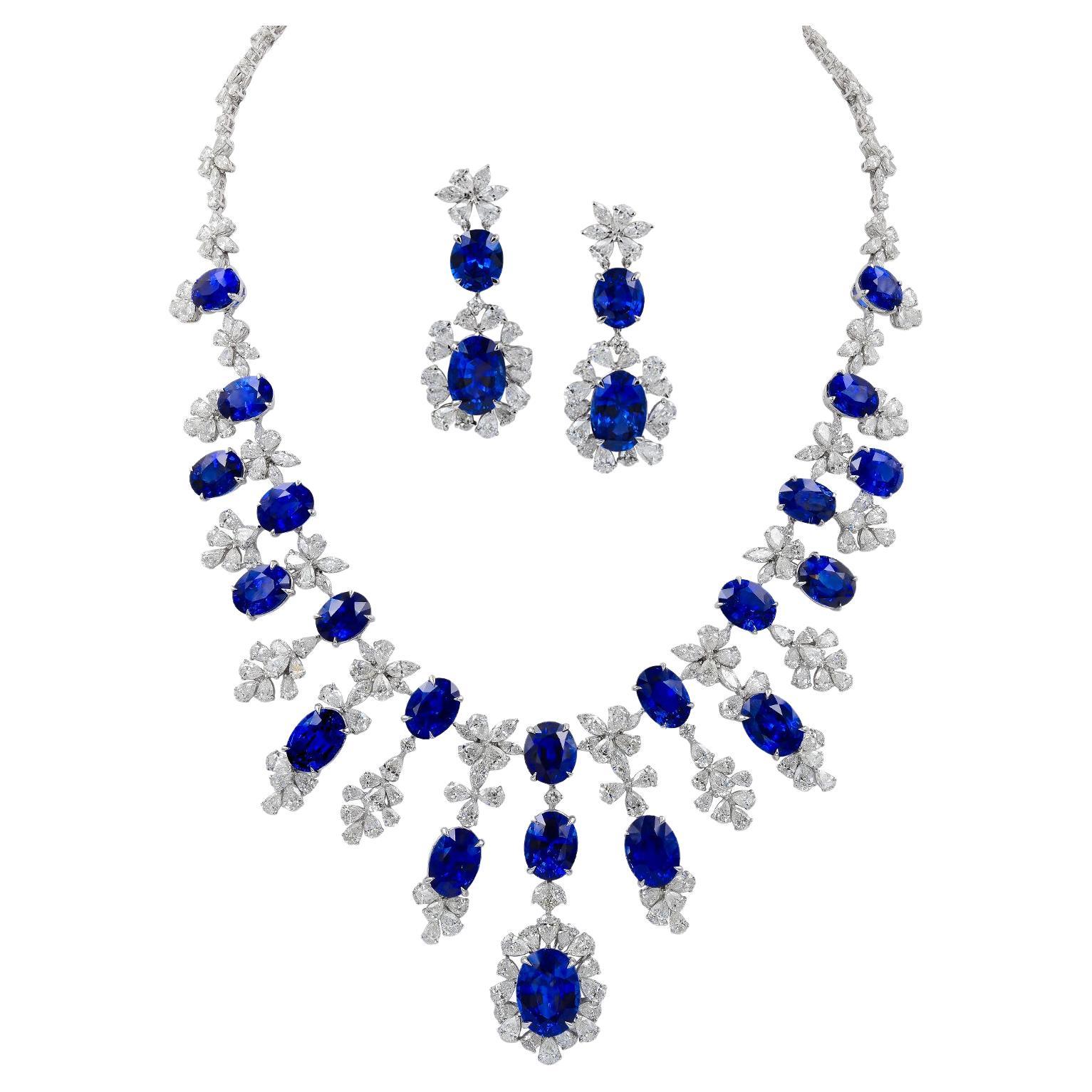 Spectra Fine Jewelry 112.50 Carat Oval Sapphire Diamond Suite For Sale