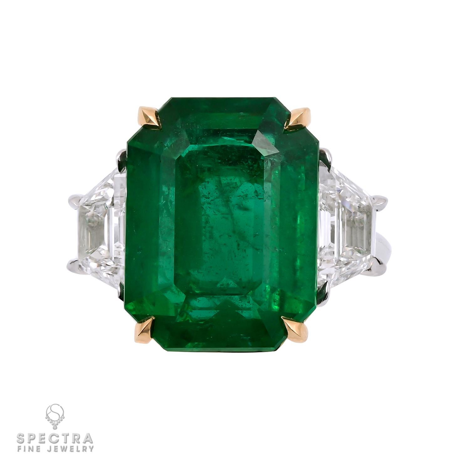 Octagon Cut Spectra Fine Jewelry 11.68 Carat Zambian Emerald Diamond Ring For Sale