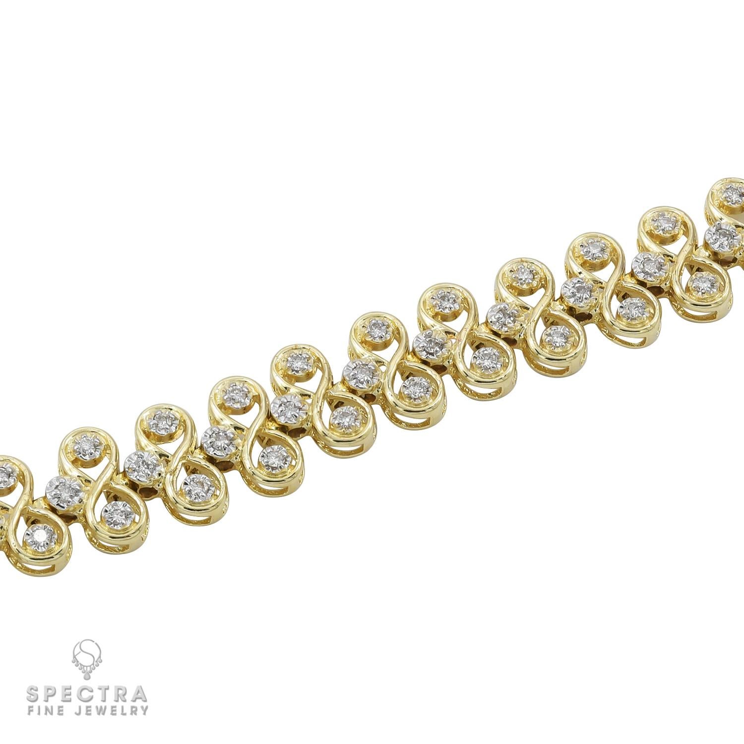 Round Cut Spectra Fine Jewelry 14k Yellow Gold Diamond Bracelet For Sale