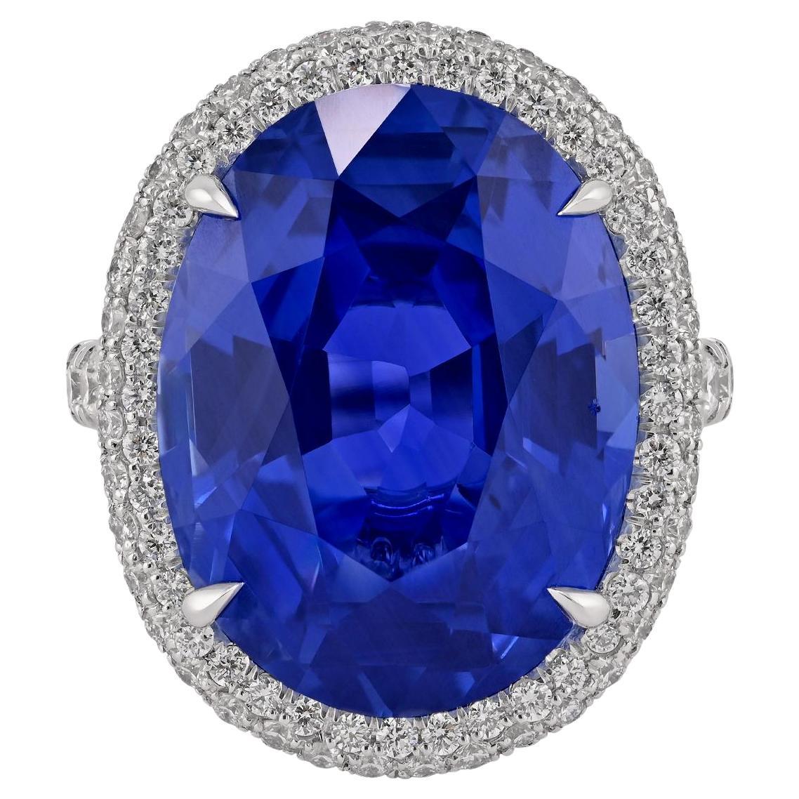 Spectra Fine Jewelry 19.80 Carat Cornflower Blue Ceylon Sapphire Diamond Ring