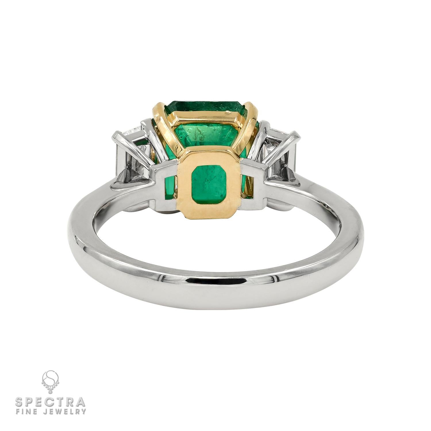 Contemporary Spectra Fine Jewelry 2.11 Carat Colombian Emerald Diamond Platinum Ring For Sale