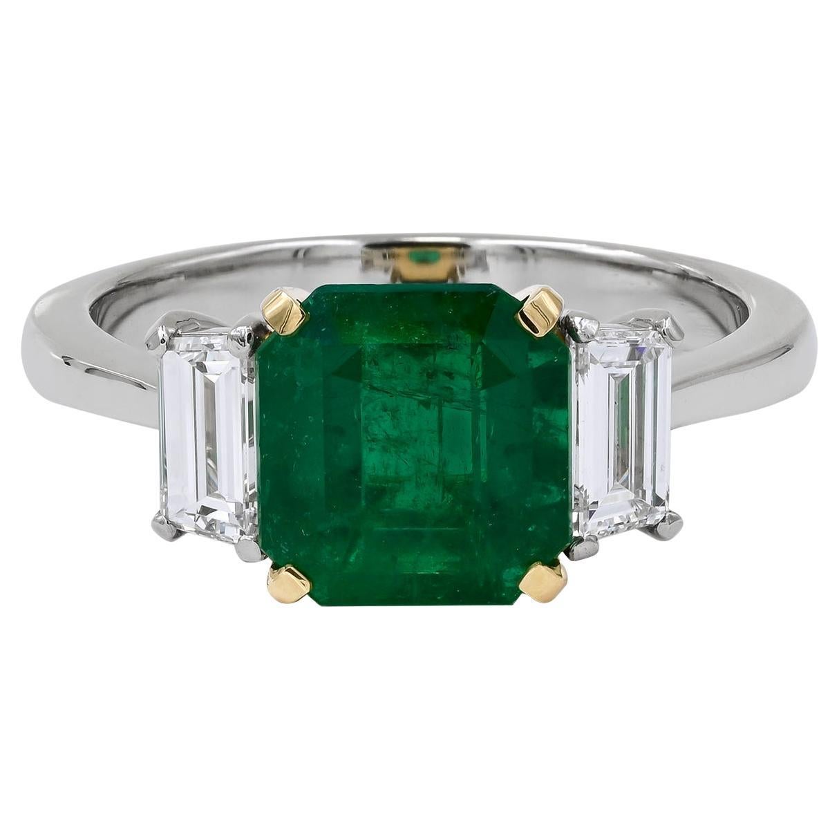 Spectra Fine Jewelry 2.11 Carat Colombian Emerald Diamond Platinum Ring For Sale