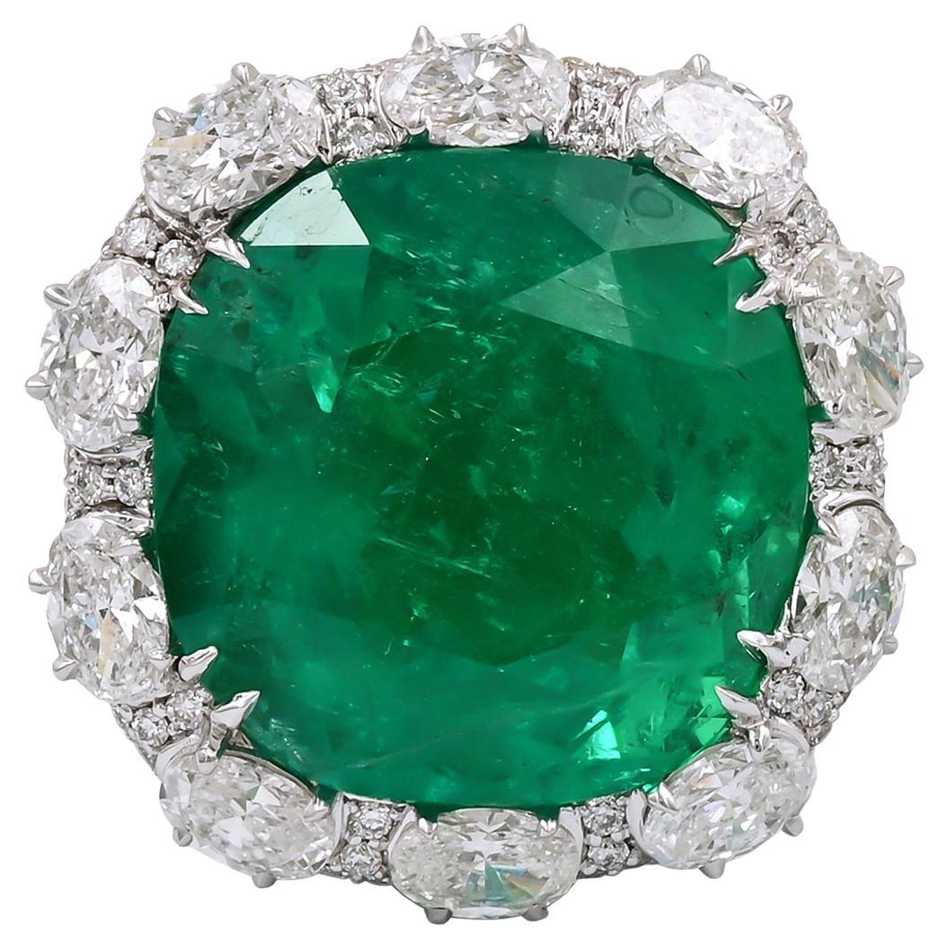 Spectra Fine Jewelry 23.51 Carat Certified Colombian Emerald Diamond Ring