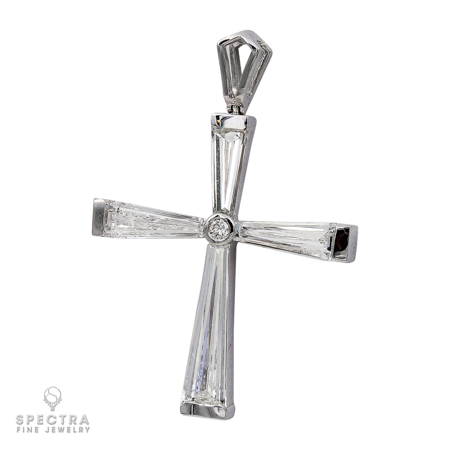 Contemporary Spectra Fine Jewelry 2.50 Carat Tapered Baguette Cross-Diamond Pendant For Sale