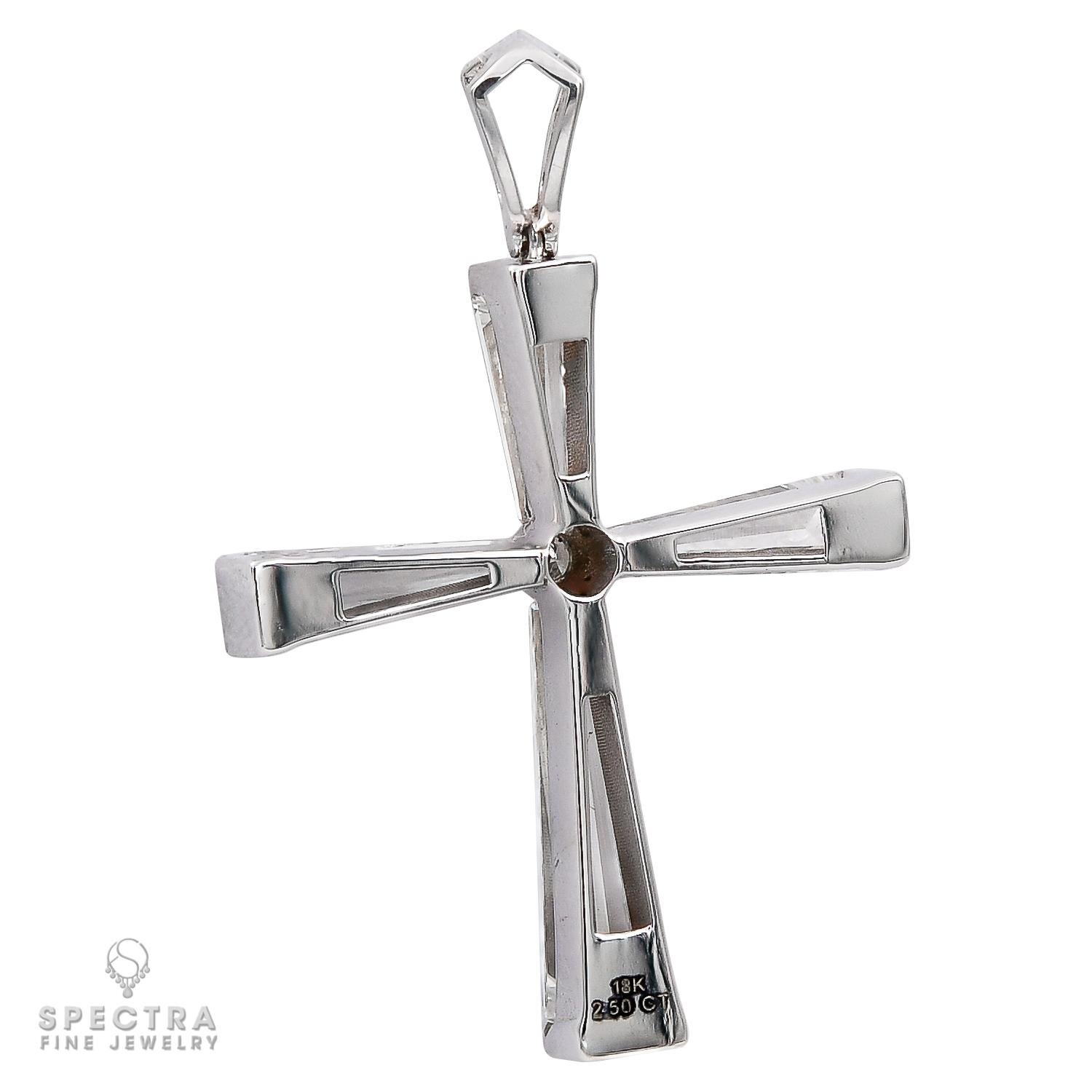 Baguette Cut Spectra Fine Jewelry 2.50 Carat Tapered Baguette Cross-Diamond Pendant For Sale