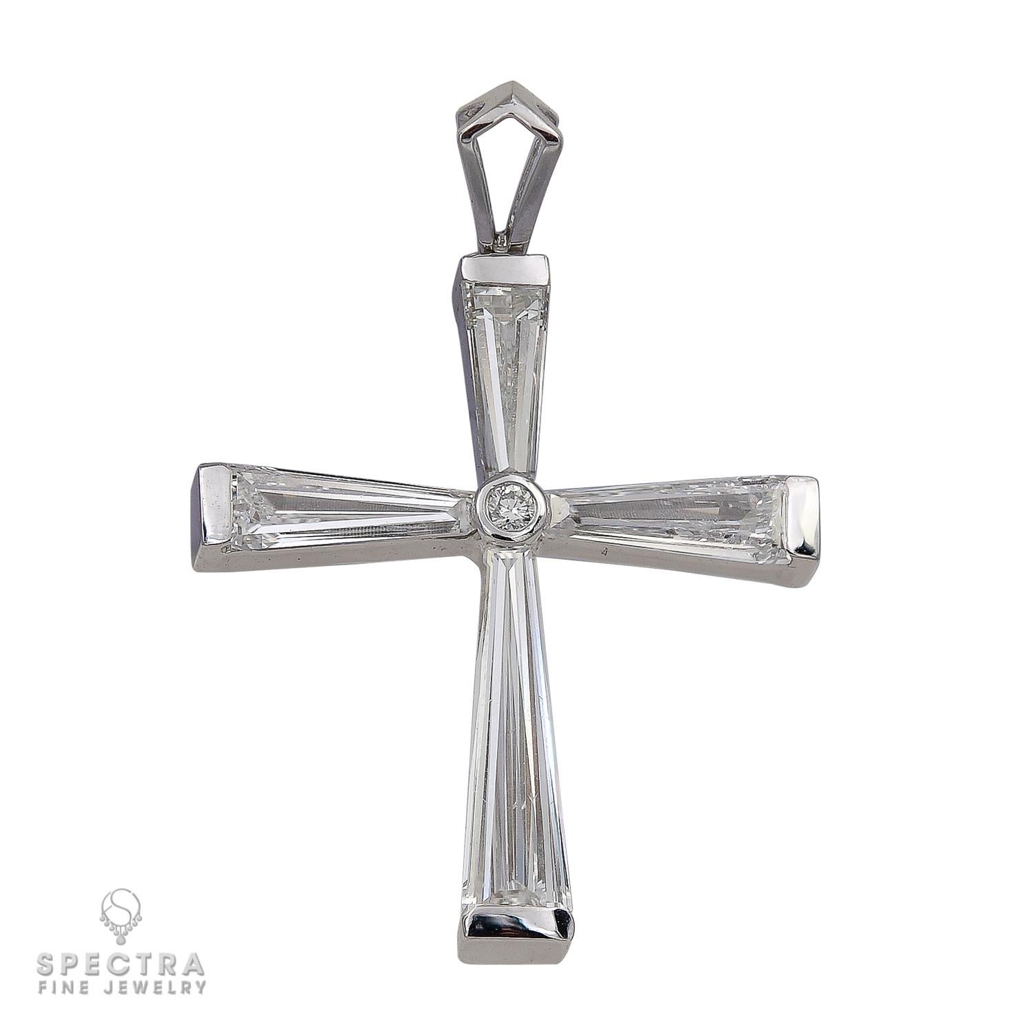 Spectra Fine Jewelry 2.50 Carat Tapered Baguette Cross-Diamond Pendant In New Condition For Sale In New York, NY